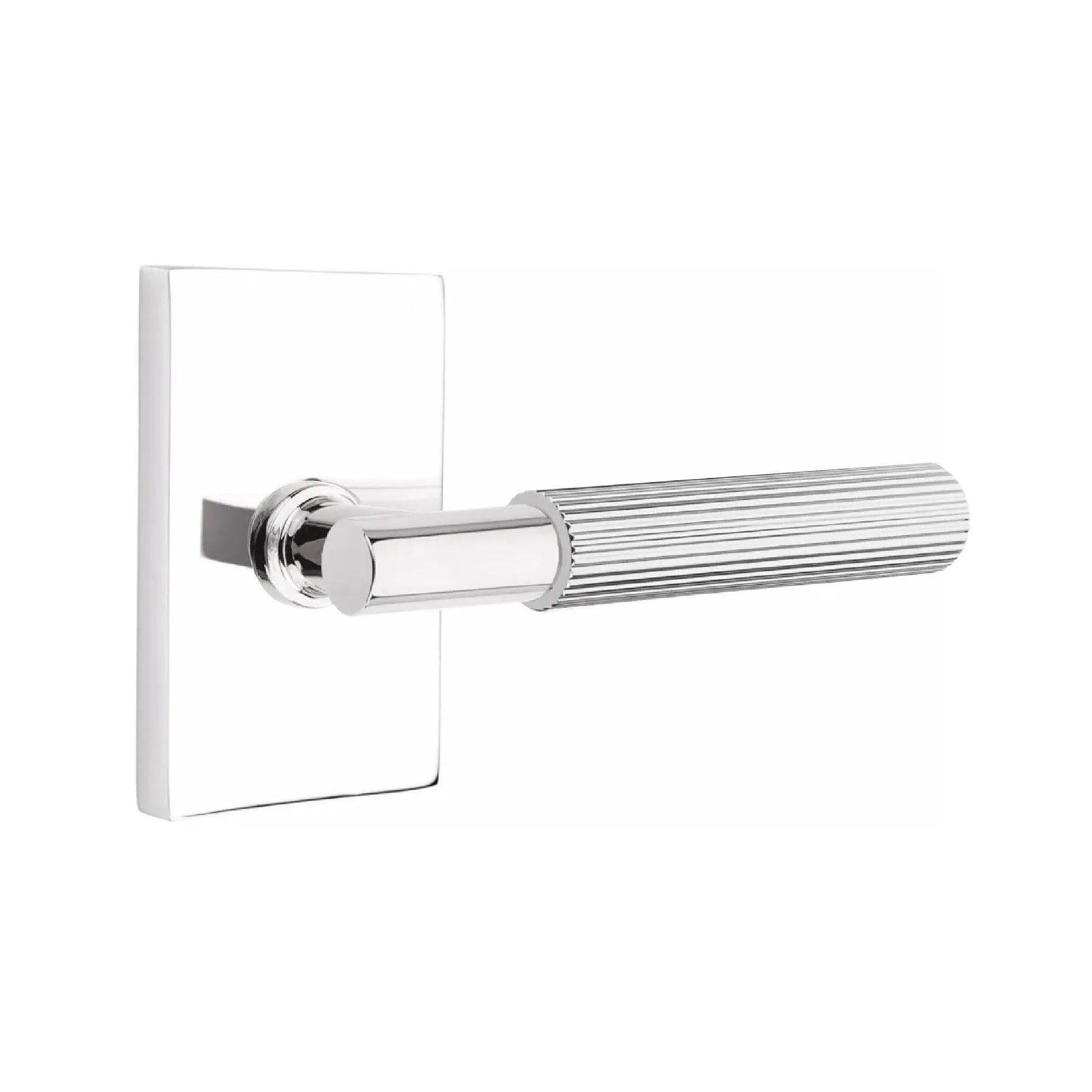Emtek Select T-Bar Straight Knurled Lever with Modern Rectangular Rosette Polished Chrome