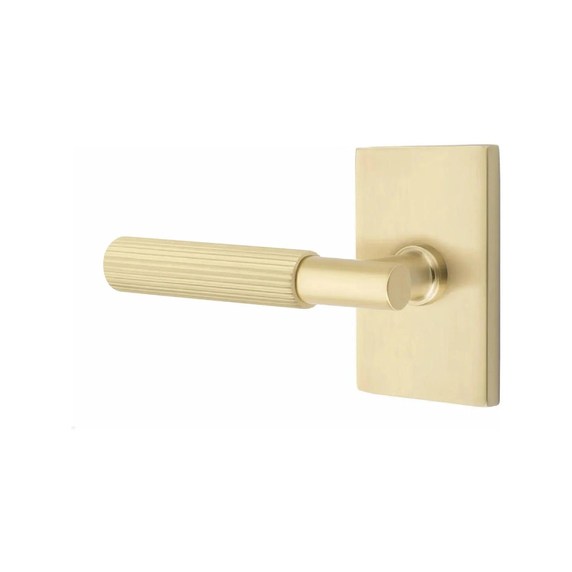 Emtek Select T-Bar Straight Knurled Lever with Modern Rectangular Rosette Satin Brass