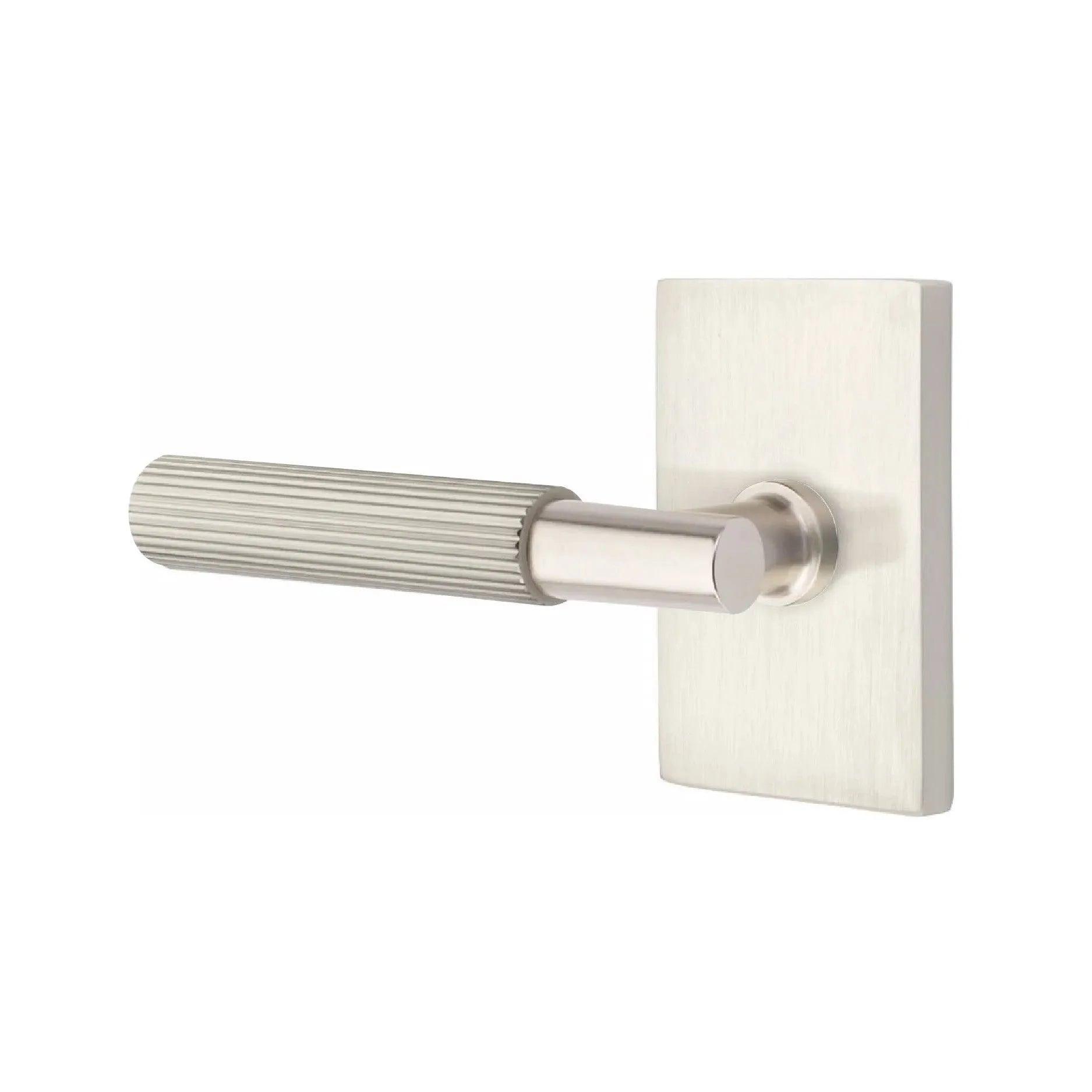 Emtek Select T-Bar Straight Knurled Lever with Modern Rectangular Rosette Satin Nickel