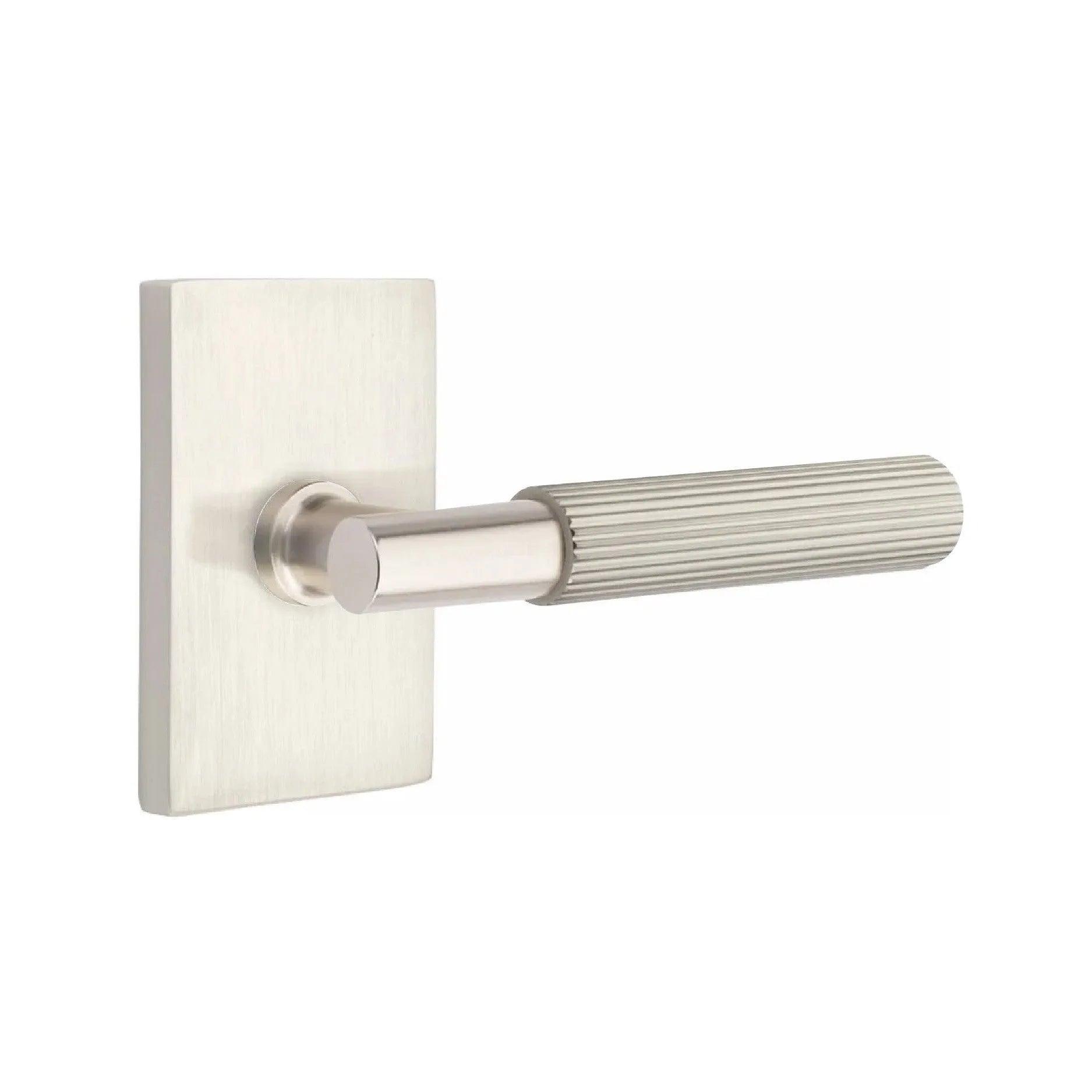 Emtek Select T-Bar Straight Knurled Lever with Modern Rectangular Rosette Satin Nickel