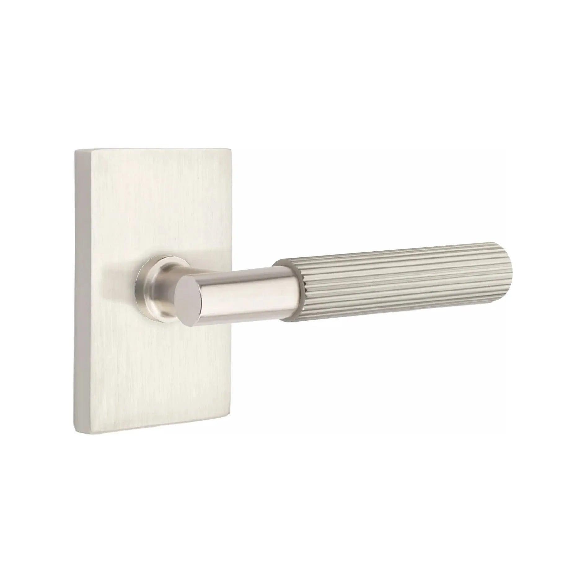 Emtek Select T-Bar Straight Knurled Lever with Modern Rectangular Rosette Satin Nickel