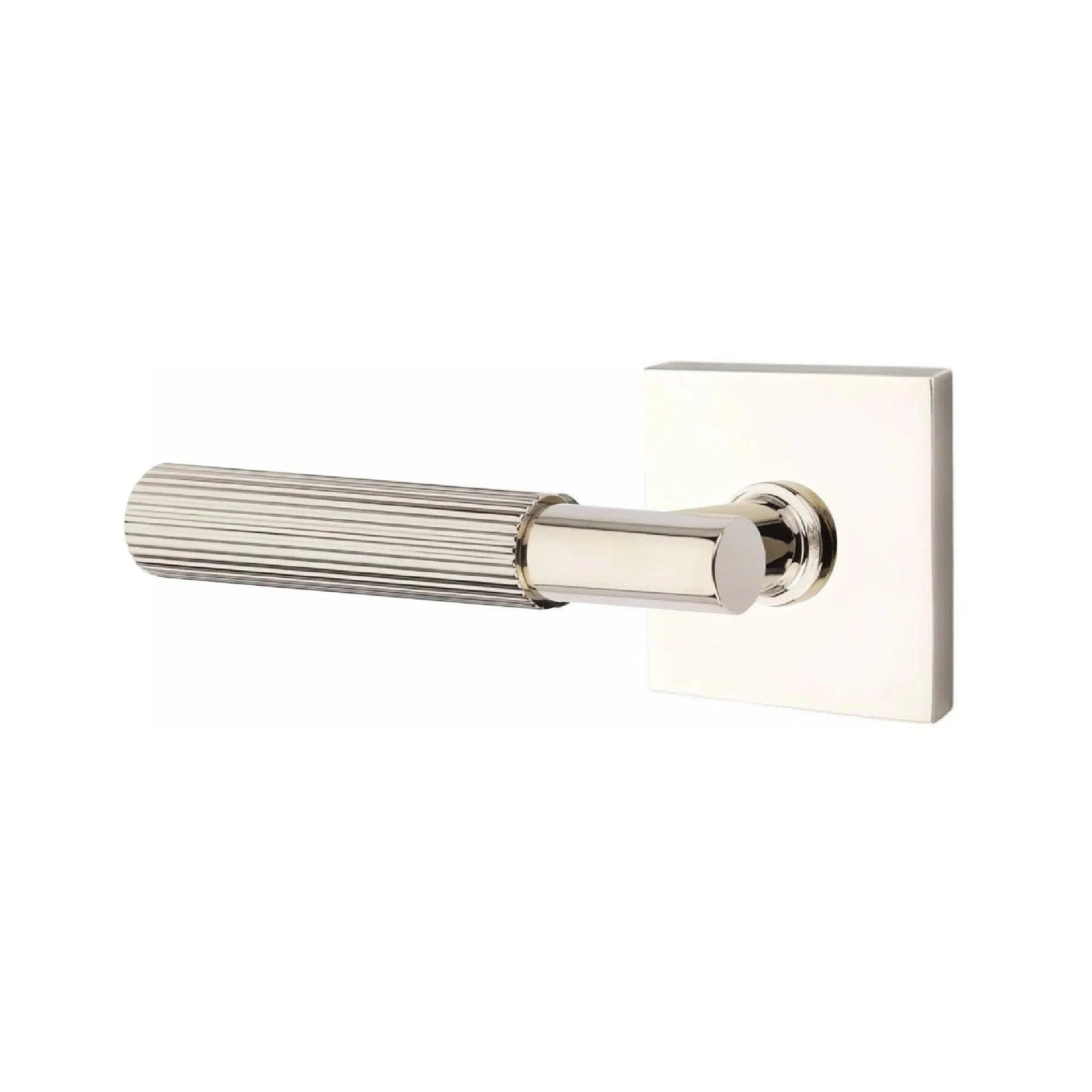 Emtek Select T-Bar Straight Knurled Lever with Square Rosette Lifetime Polished Nickel