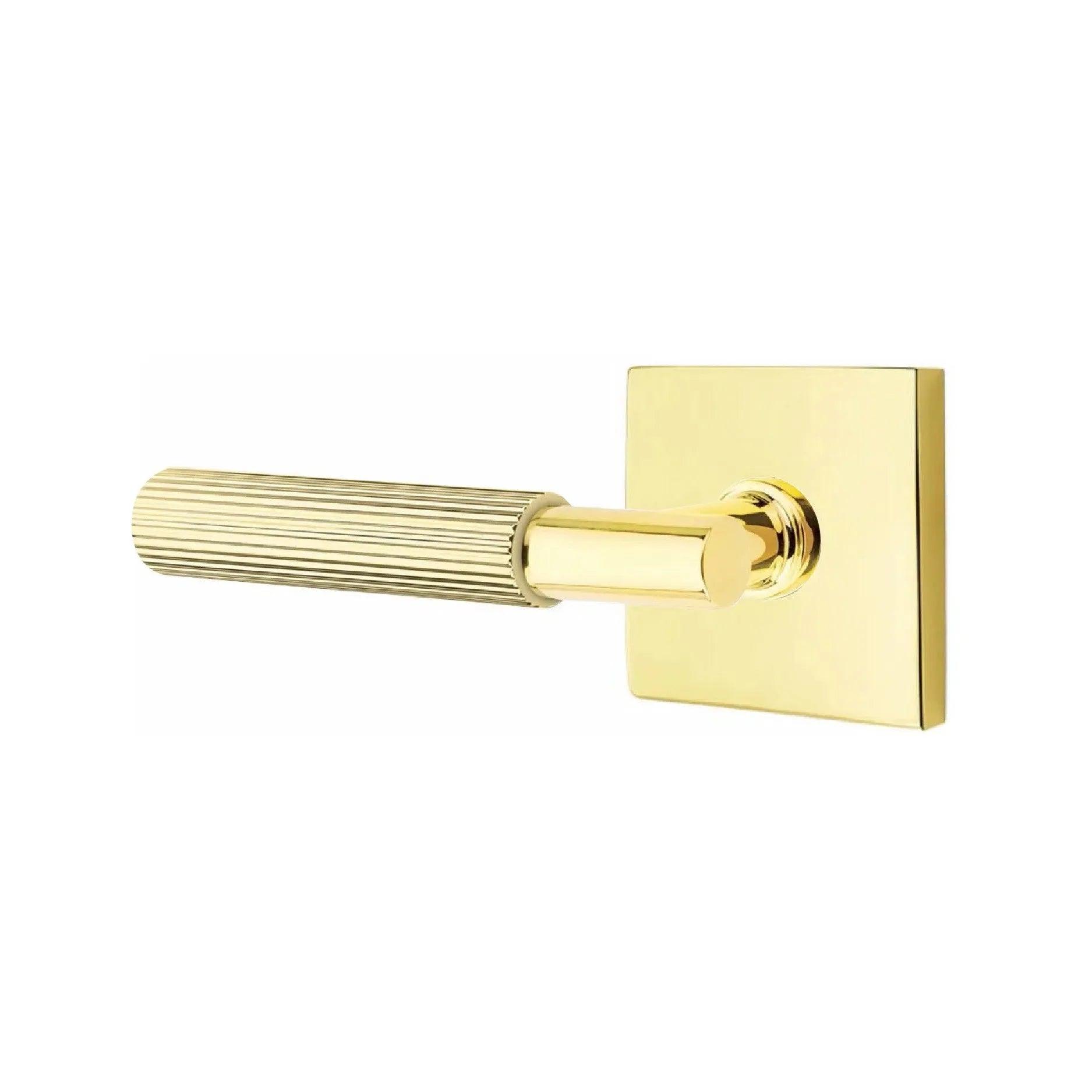 Emtek Select T-Bar Straight Knurled Lever with Square Rosette Unlacquered Brass