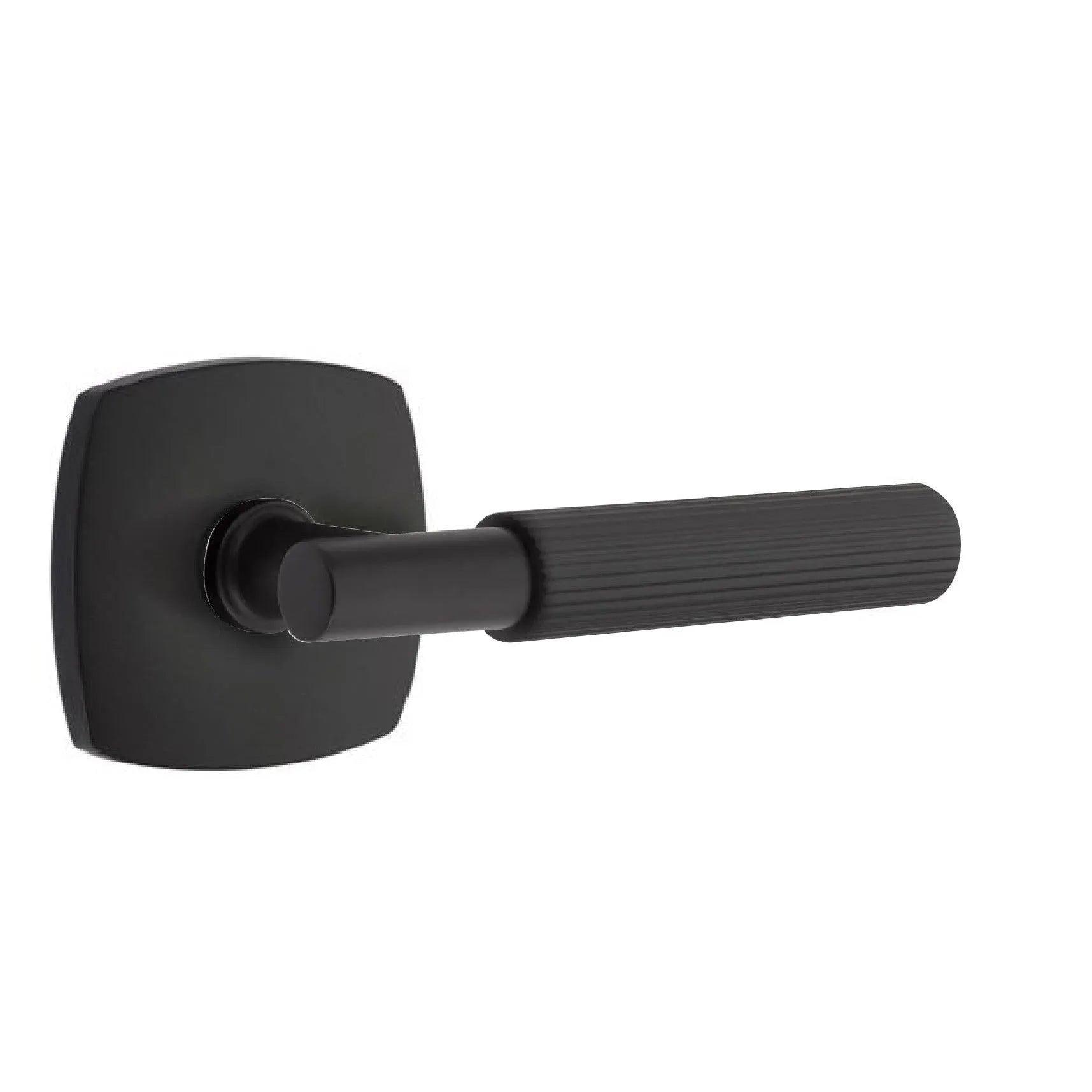 Emtek Select T-Bar Straight Knurled Lever with Urban Modern Rosette Flat Black