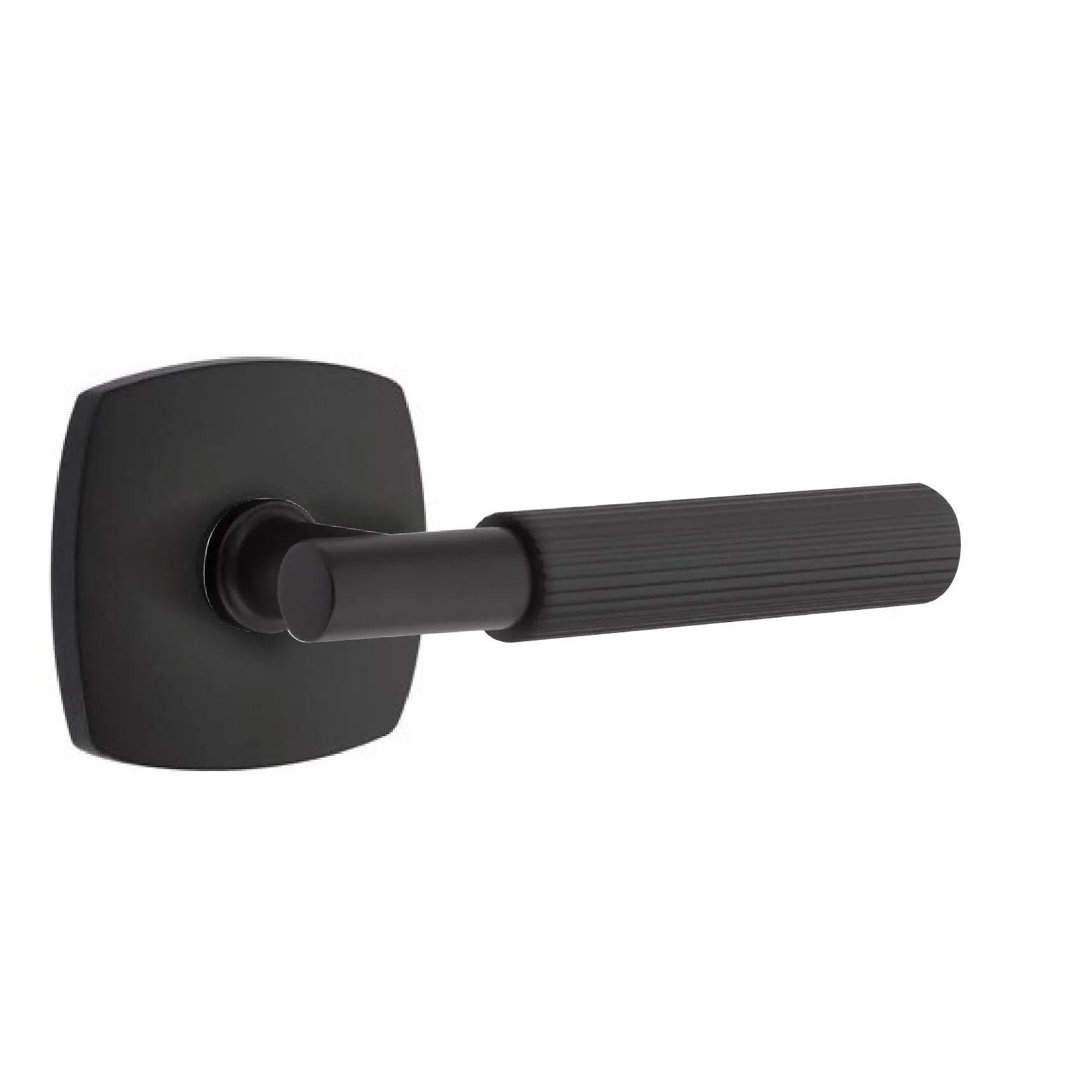 Emtek Select T-Bar Straight Knurled Lever with Urban Modern Rosette Flat Black