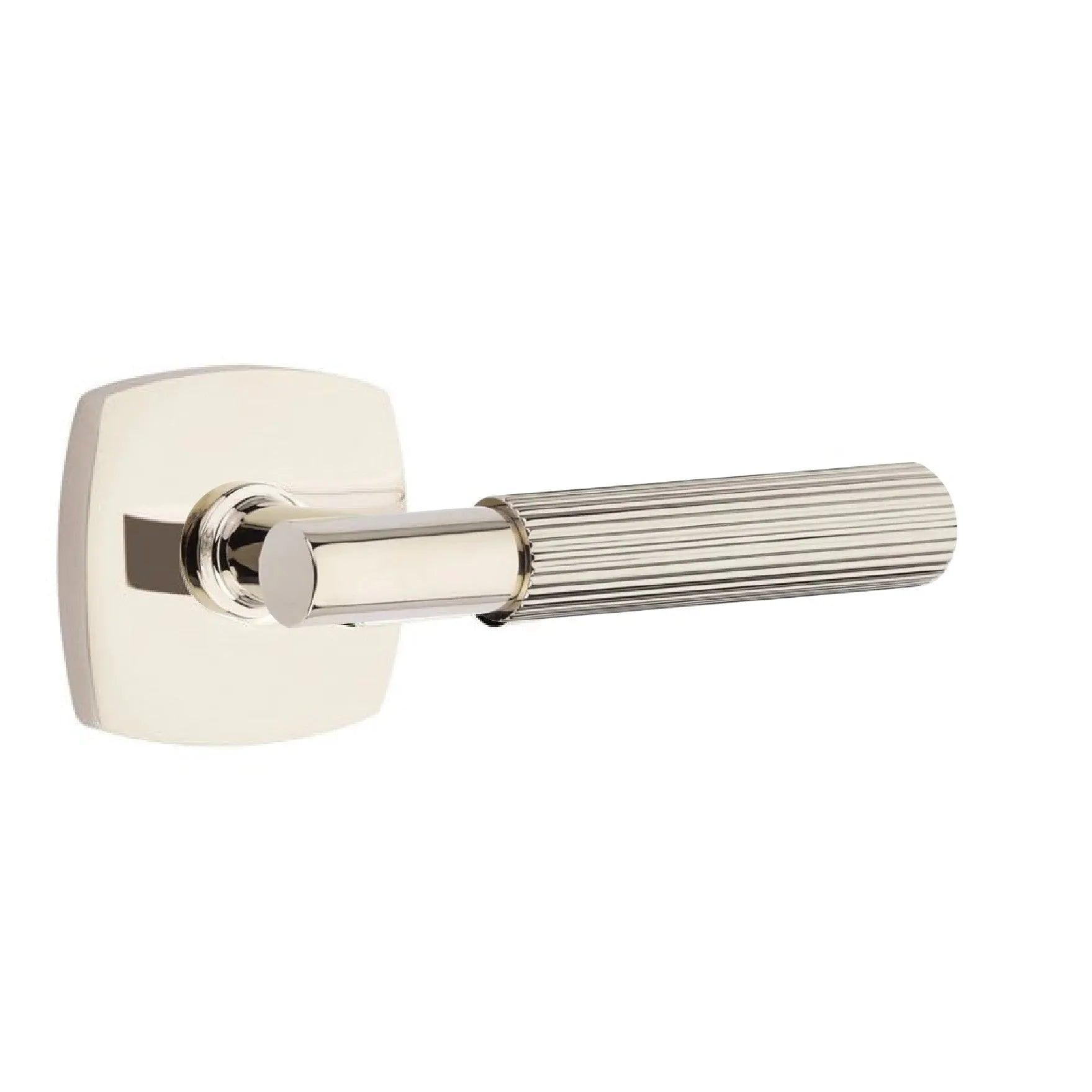 Emtek Select T-Bar Straight Knurled Lever with Urban Modern Rosette Lifetime Polished Nickel
