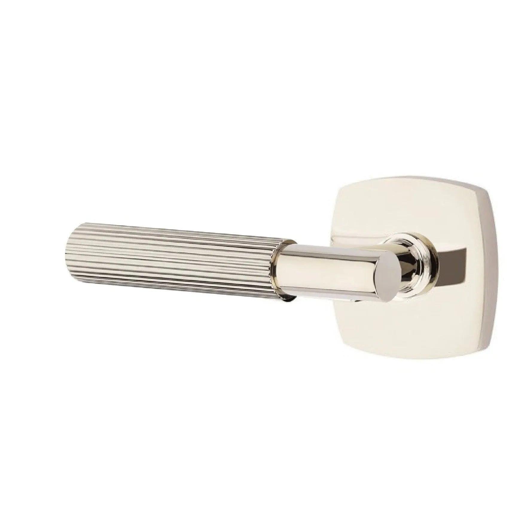 Emtek Select T-Bar Straight Knurled Lever with Urban Modern Rosette Lifetime Polished Nickel