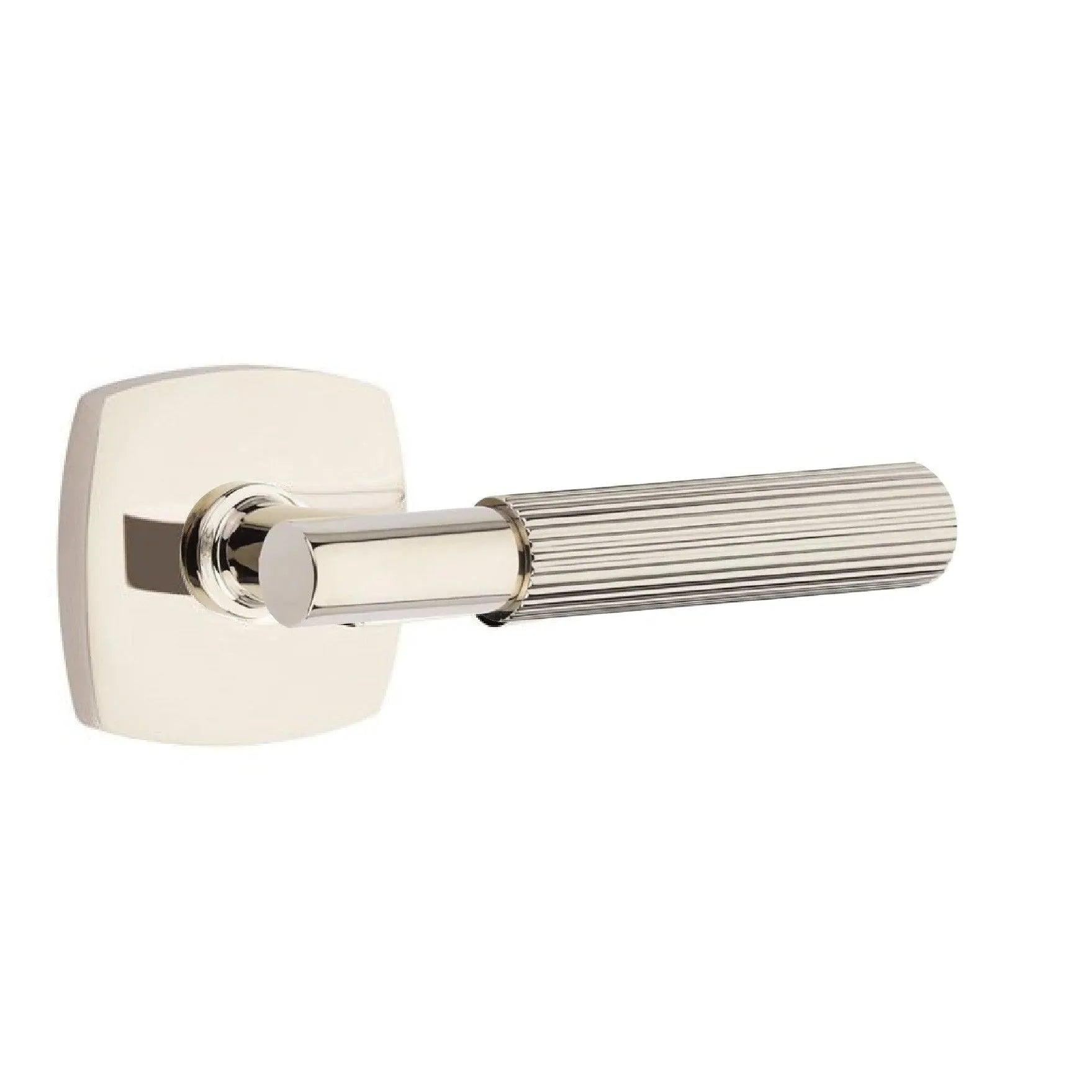 Emtek Select T-Bar Straight Knurled Lever with Urban Modern Rosette Lifetime Polished Nickel