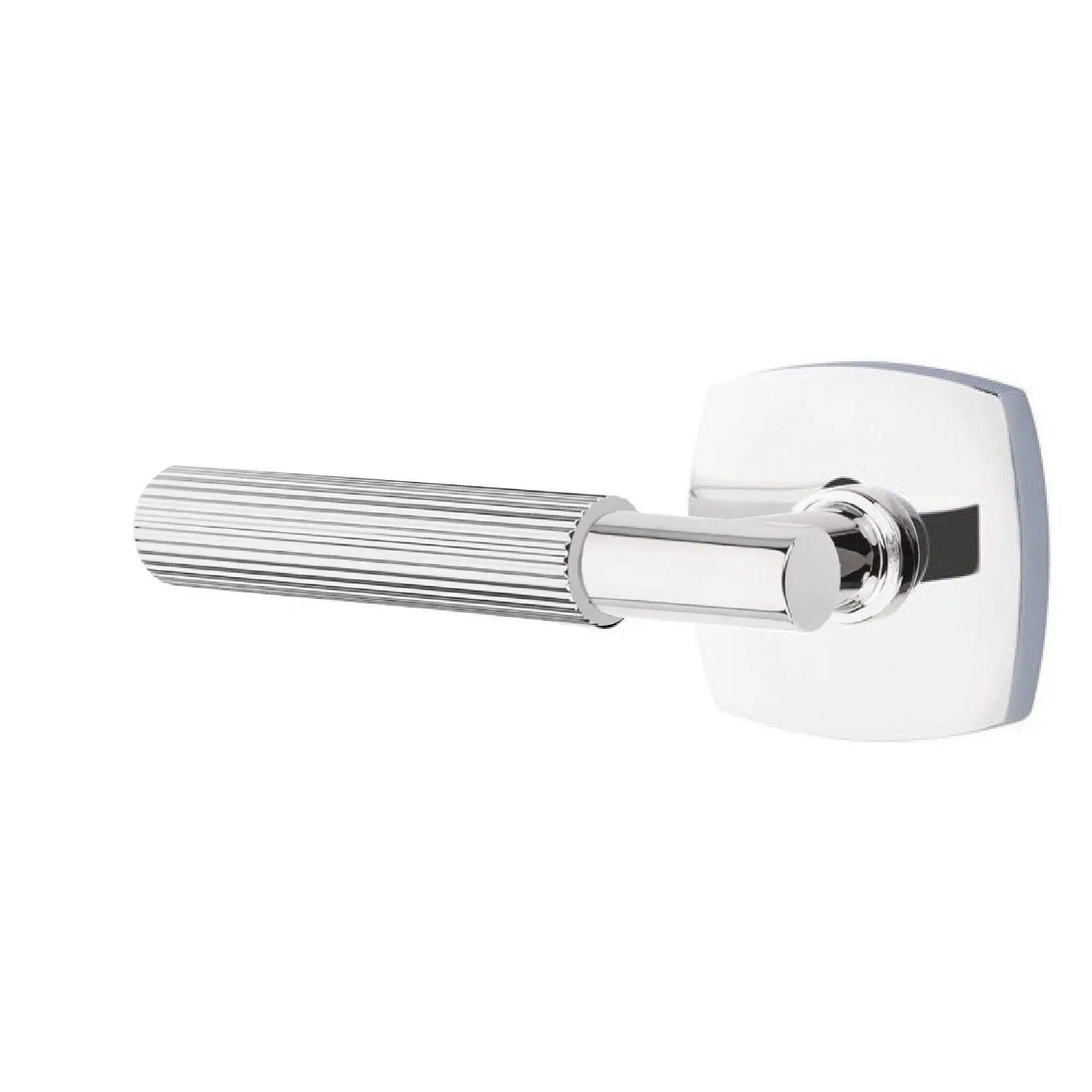 Emtek Select T-Bar Straight Knurled Lever with Urban Modern Rosette Polished Chrome