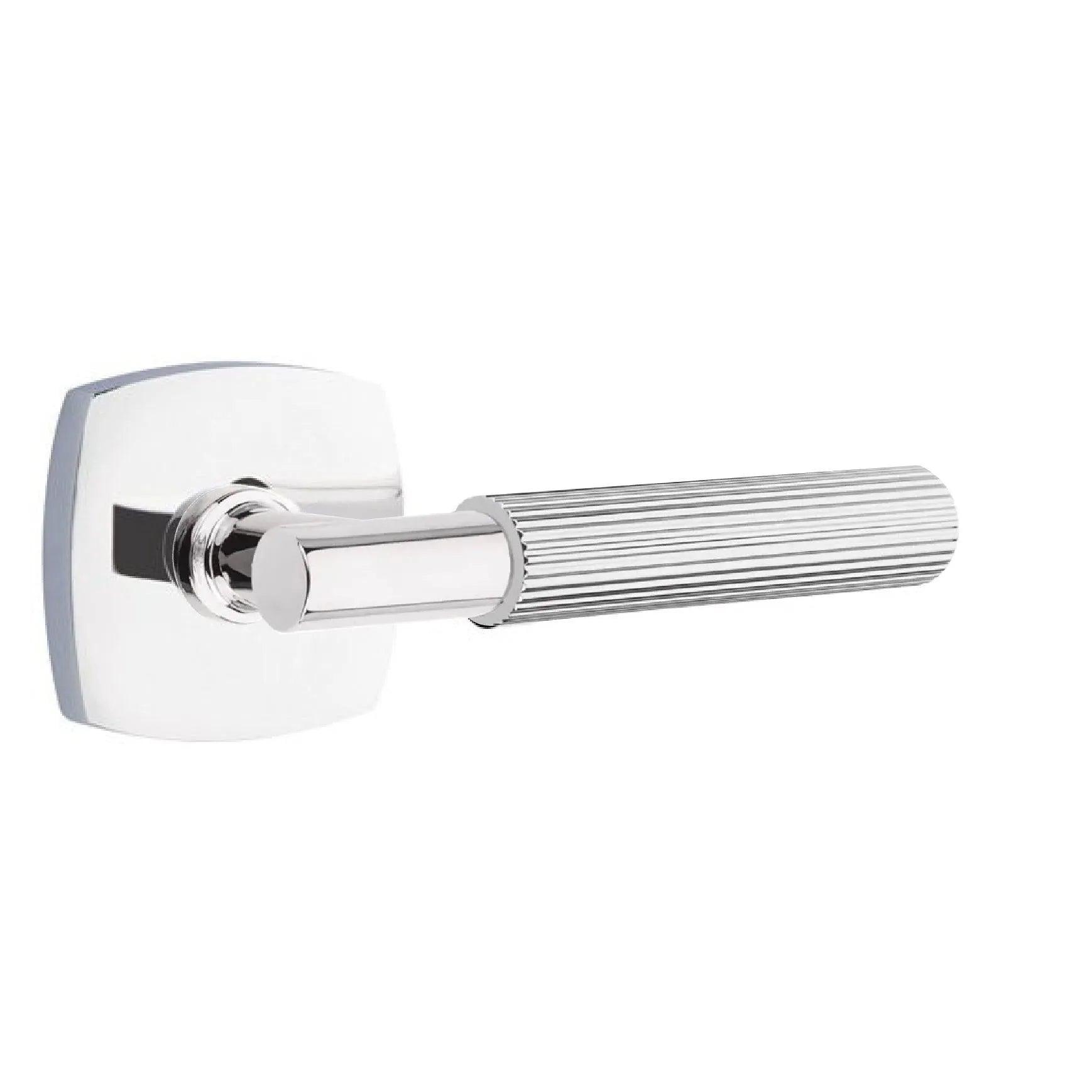 Emtek Select T-Bar Straight Knurled Lever with Urban Modern Rosette Polished Chrome
