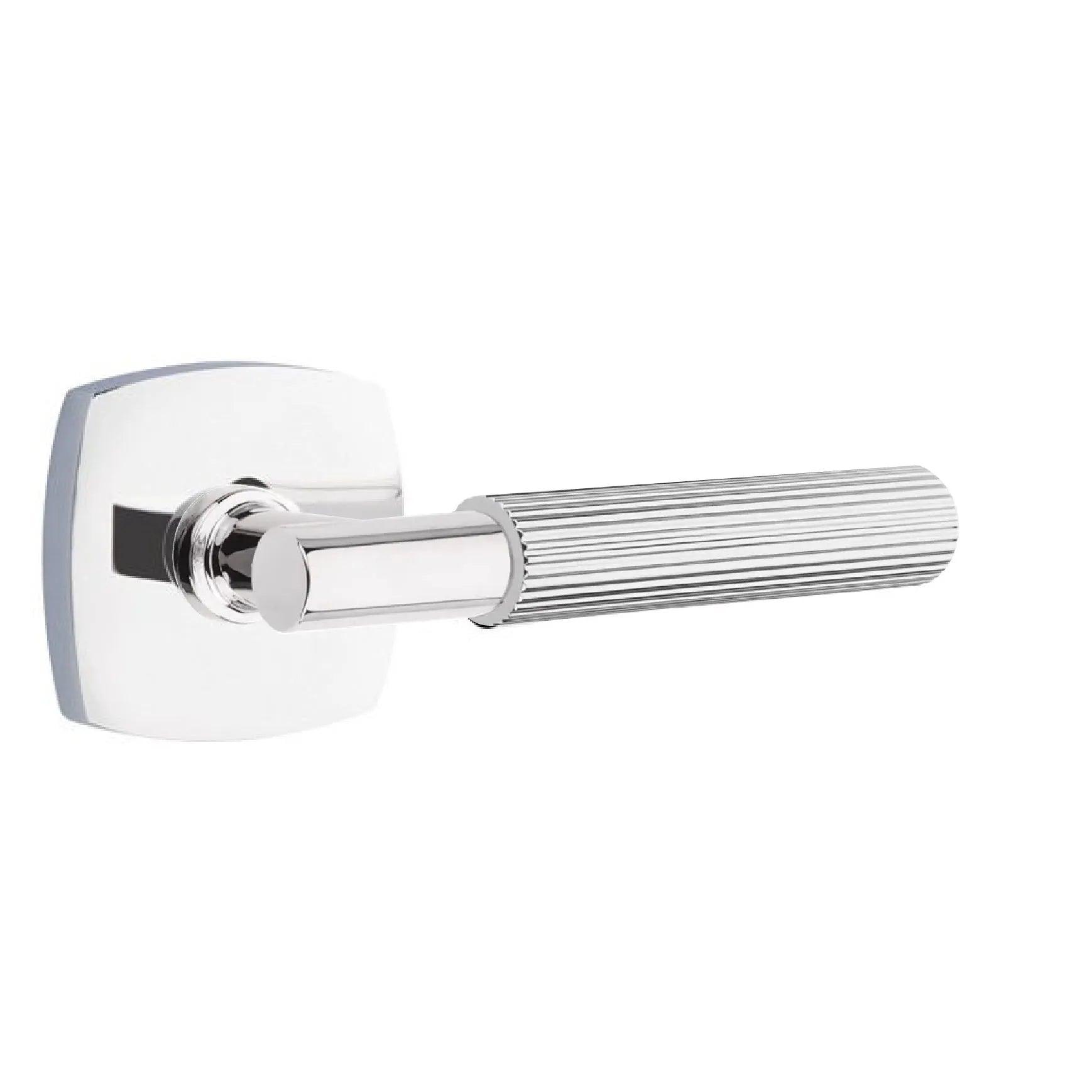 Emtek Select T-Bar Straight Knurled Lever with Urban Modern Rosette Polished Chrome