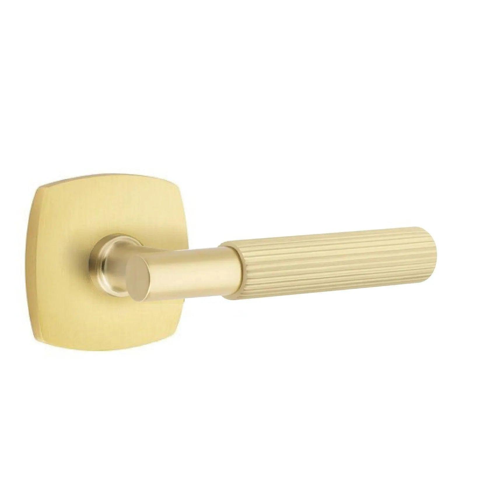 Emtek Select T-Bar Straight Knurled Lever with Urban Modern Rosette Satin Brass
