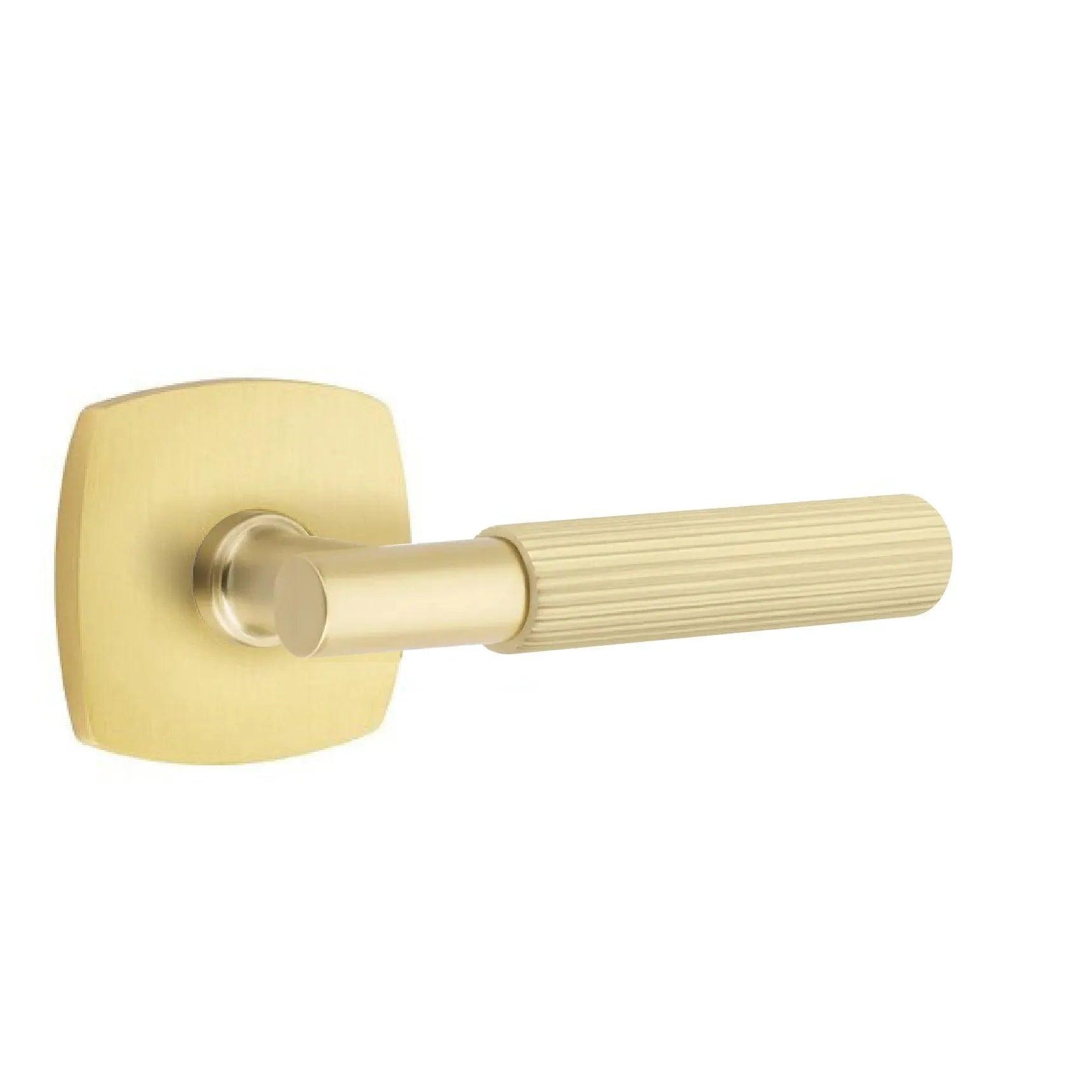 Emtek Select T-Bar Straight Knurled Lever with Urban Modern Rosette Satin Brass