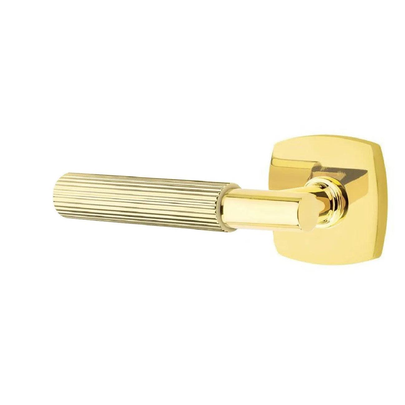Emtek Select T-Bar Straight Knurled Lever with Urban Modern Rosette Unlacquered Brass