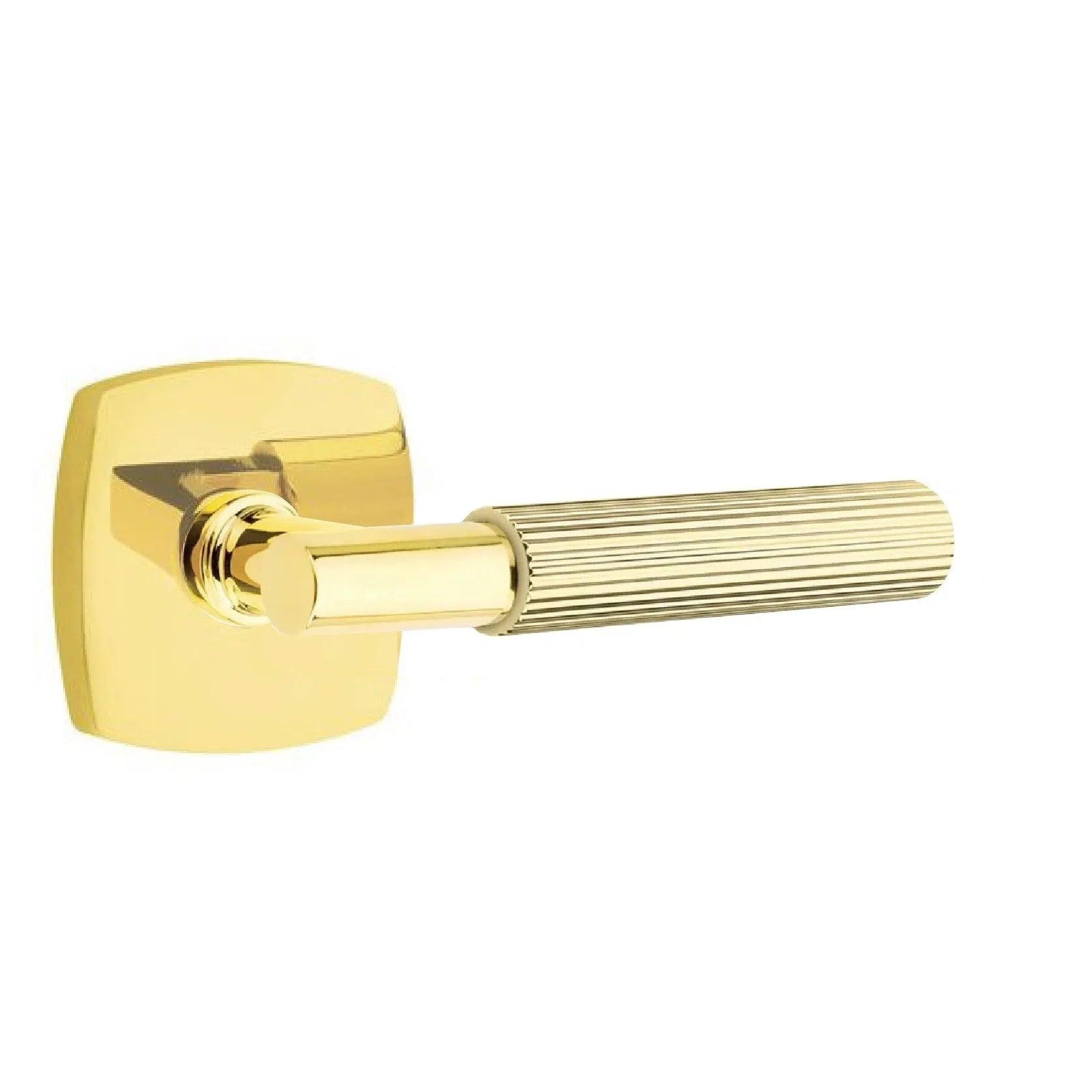 Emtek Select T-Bar Straight Knurled Lever with Urban Modern Rosette Unlacquered Brass