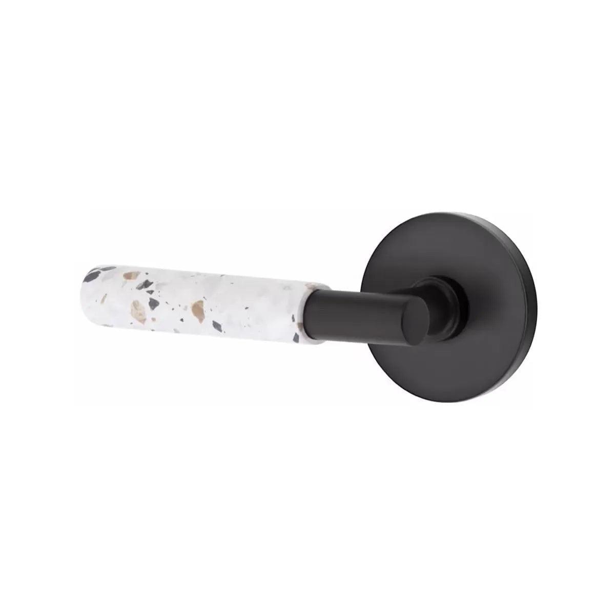 Emtek Select T-Bar Terrazzo Lever with Disk Rosette Flat Black