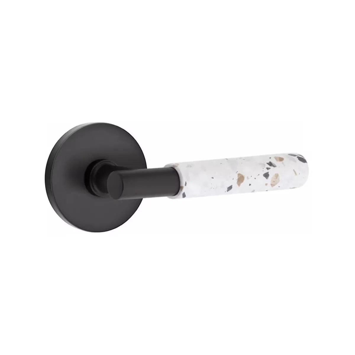 Emtek Select T-Bar Terrazzo Lever with Disk Rosette Flat Black
