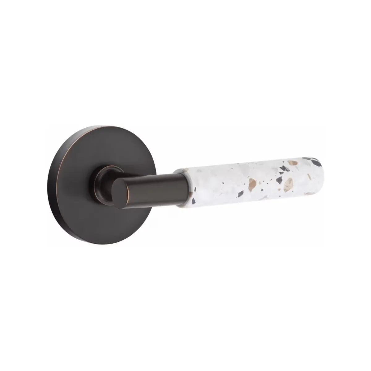 Emtek Select T-Bar Terrazzo Lever with Disk Rosette Oil Rubbed Bronze