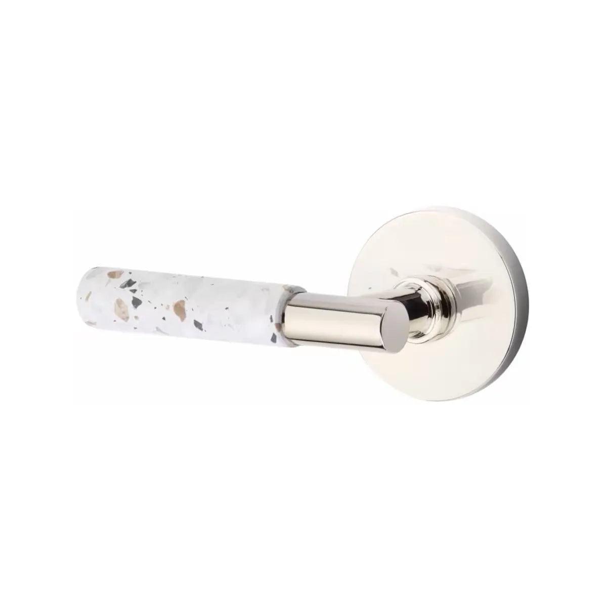 Emtek Select T-Bar Terrazzo Lever with Disk Rosette Polished Nickel