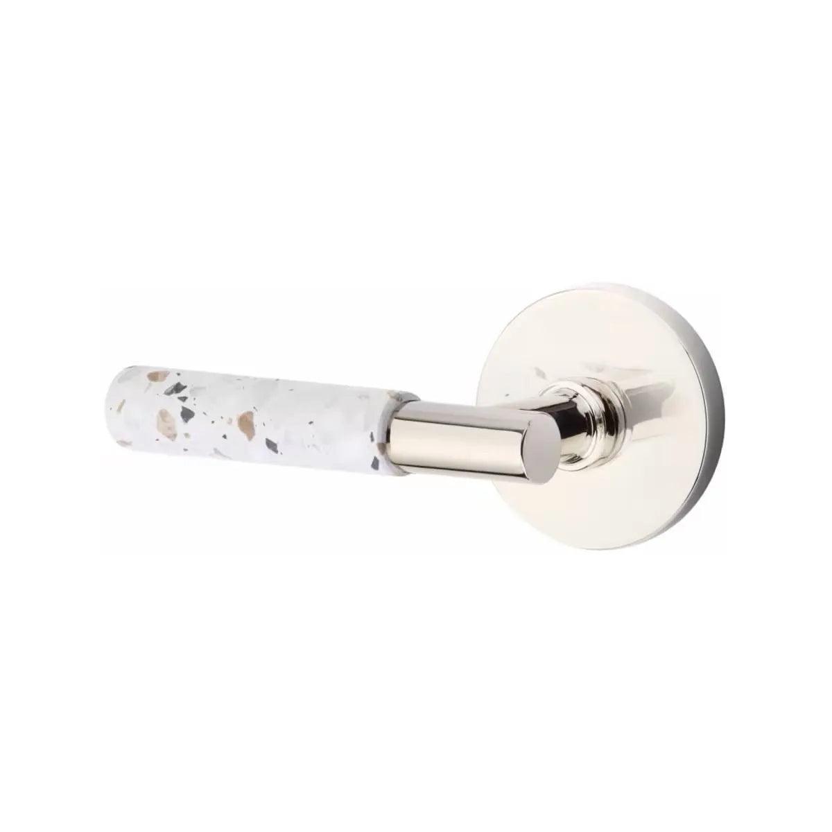Emtek Select T-Bar Terrazzo Lever with Disk Rosette Polished Nickel