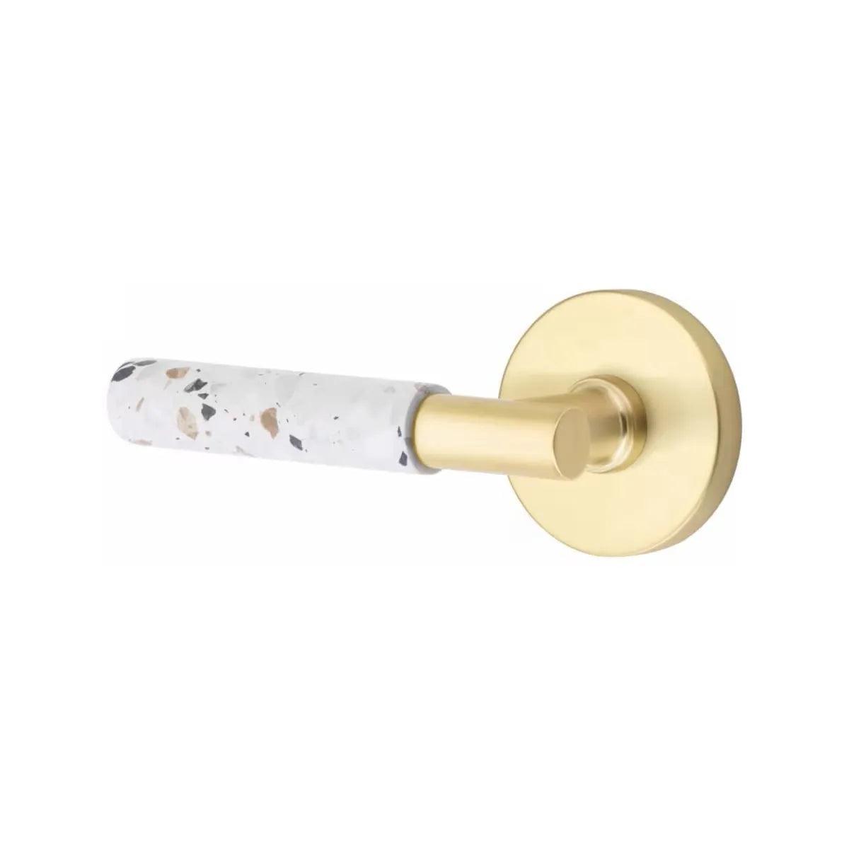 Emtek Select T-Bar Terrazzo Lever with Disk Rosette Satin Brass