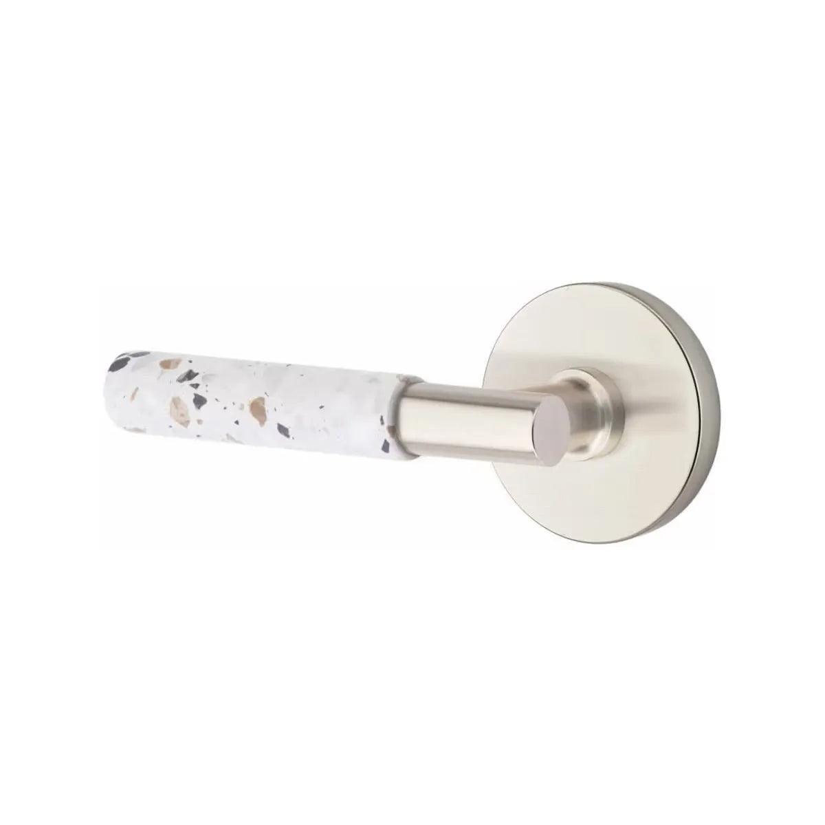 Emtek Select T-Bar Terrazzo Lever with Disk Rosette Satin Nickel