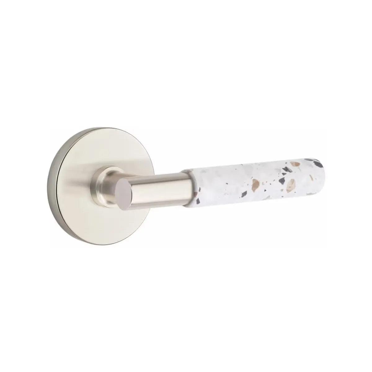 Emtek Select T-Bar Terrazzo Lever with Disk Rosette Satin Nickel