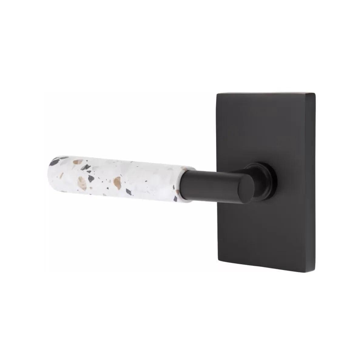 Emtek Select T-Bar Terrazzo Lever with Modern Rectangular Rosette Flat Black