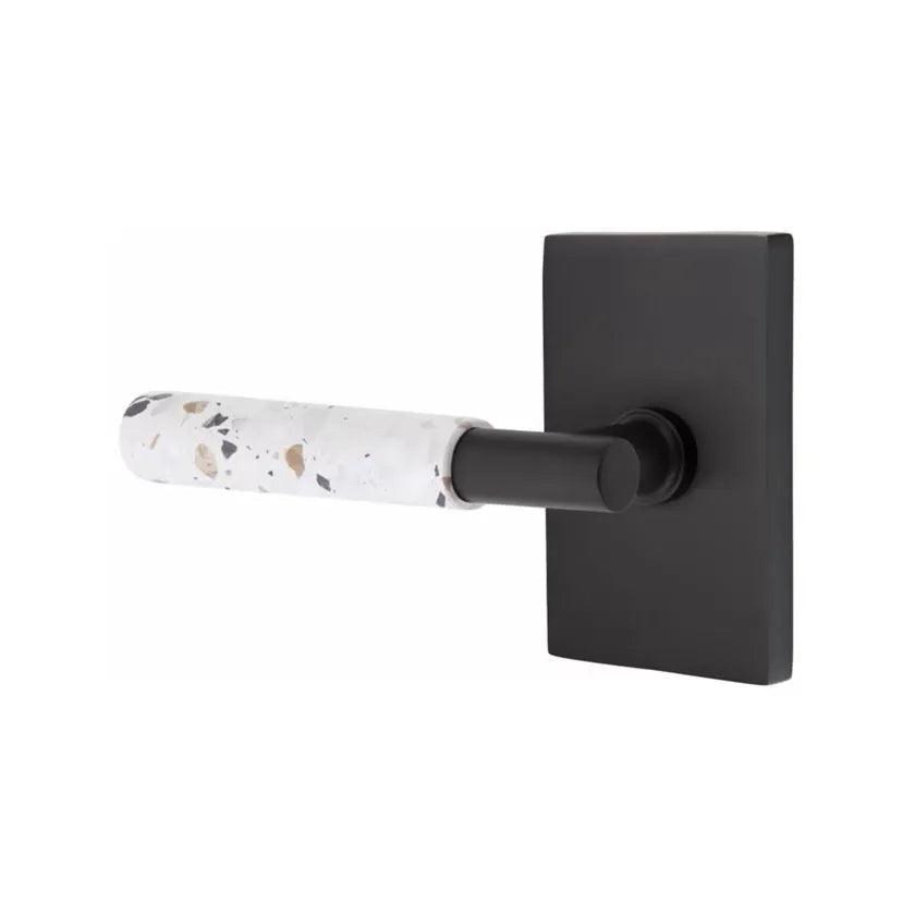 Emtek Select T-Bar Terrazzo Lever with Modern Rectangular Rosette Flat Black