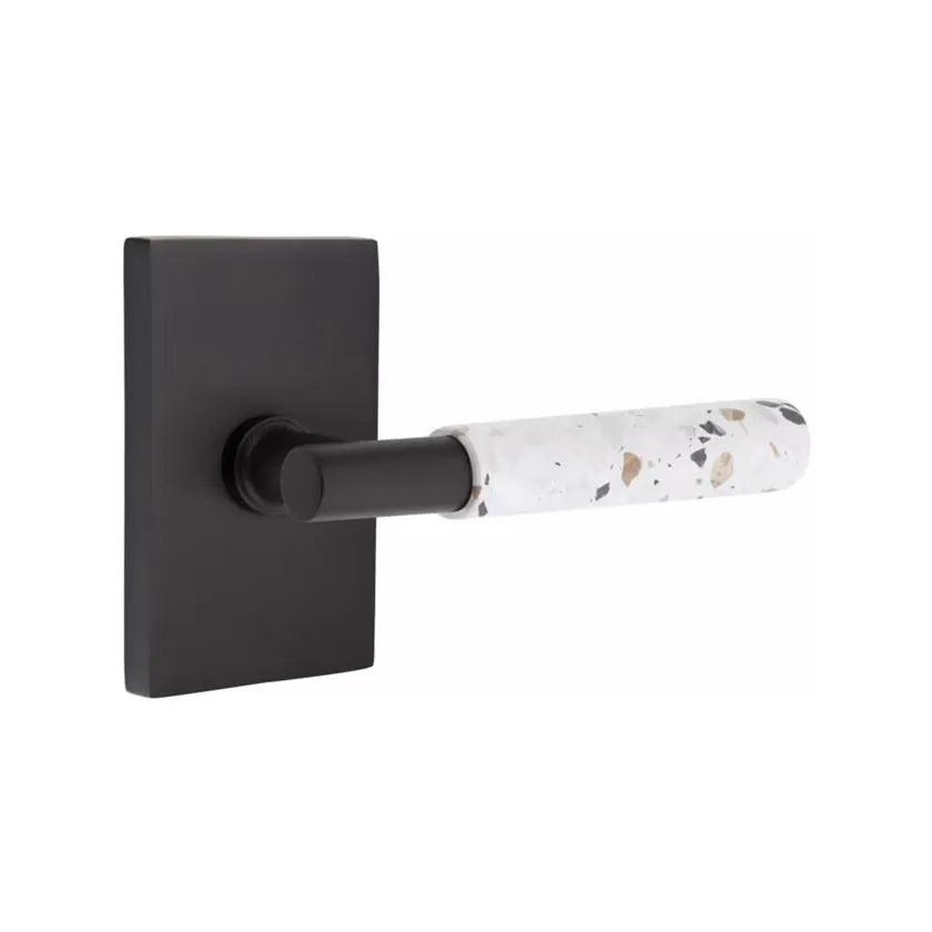 Emtek Select T-Bar Terrazzo Lever with Modern Rectangular Rosette Flat Black