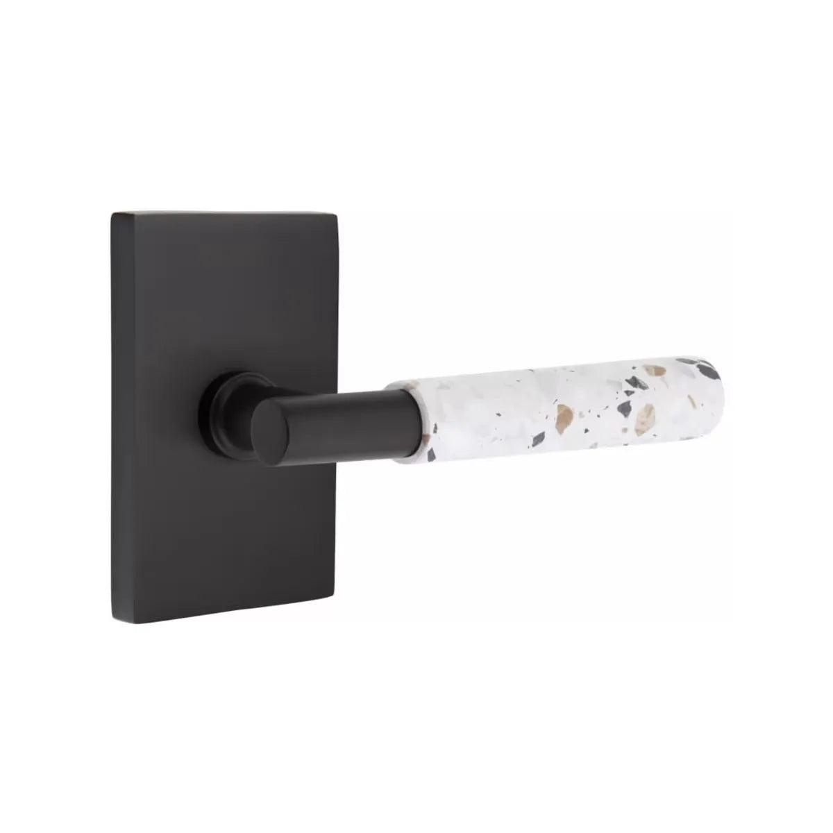 Emtek Select T-Bar Terrazzo Lever with Modern Rectangular Rosette Flat Black