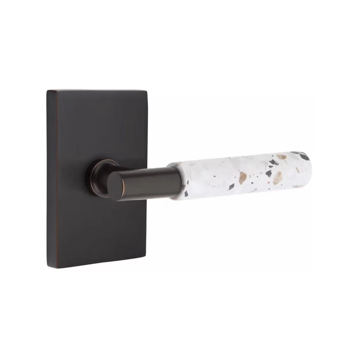 Emtek Select T-Bar Terrazzo Lever with Modern Rectangular Rosette Oil Rubbed Bronze