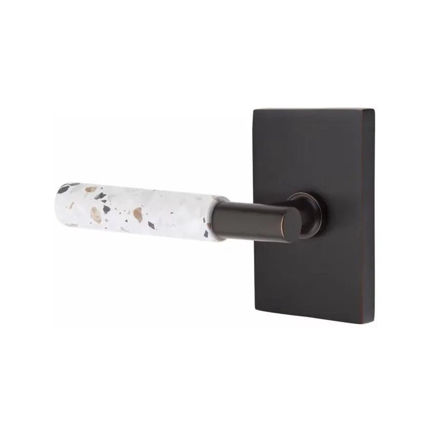 Emtek Select T-Bar Terrazzo Lever with Modern Rectangular Rosette Oil Rubbed Bronze