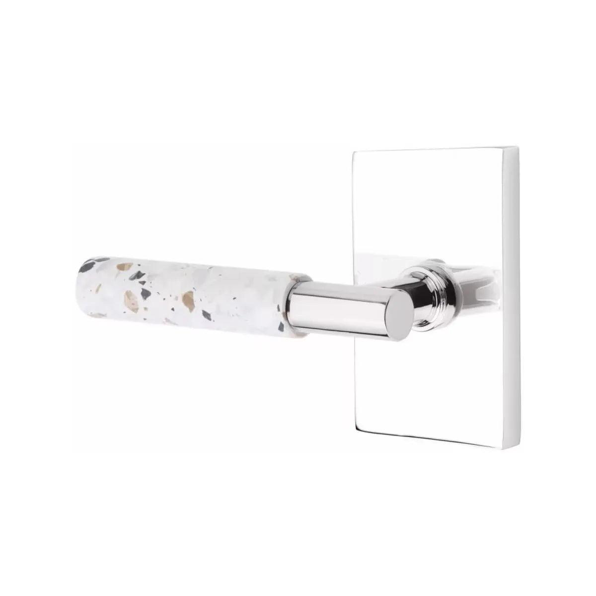Emtek Select T-Bar Terrazzo Lever with Modern Rectangular Rosette Polished Chrome