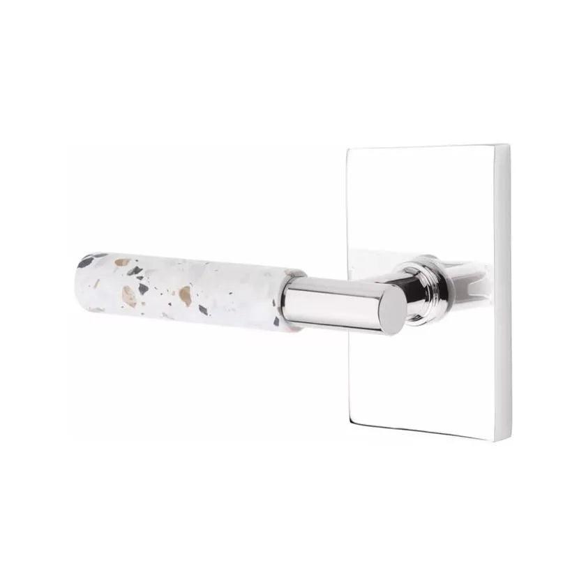 Emtek Select T-Bar Terrazzo Lever with Modern Rectangular Rosette Polished Chrome