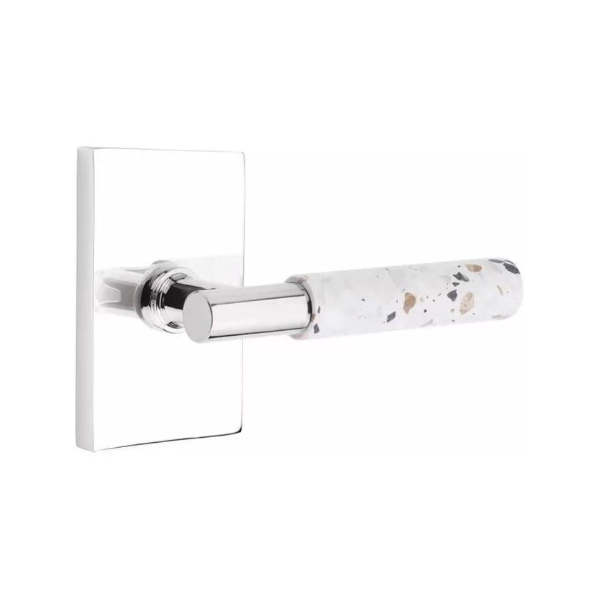 Emtek Select T-Bar Terrazzo Lever with Modern Rectangular Rosette Polished Chrome