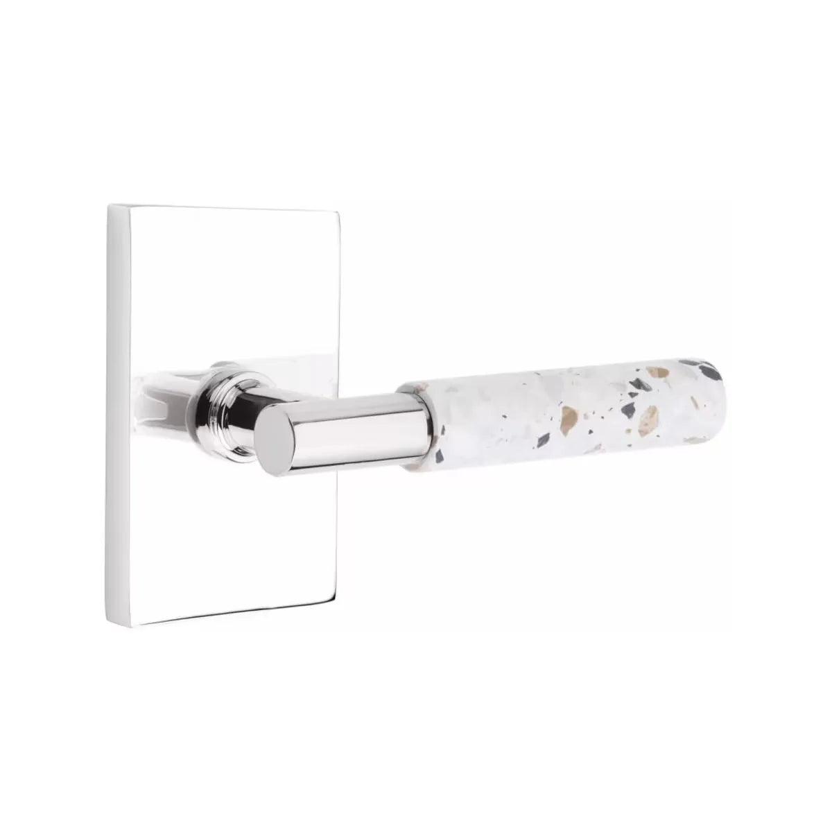 Emtek Select T-Bar Terrazzo Lever with Modern Rectangular Rosette Polished Chrome
