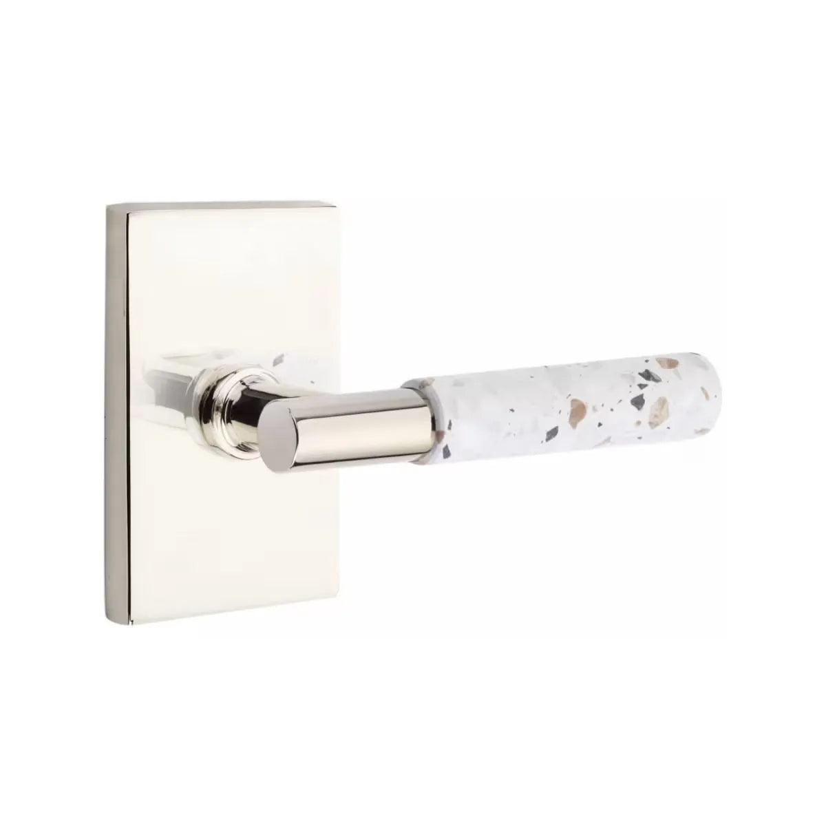 Emtek Select T-Bar Terrazzo Lever with Modern Rectangular Rosette Polished Nickel