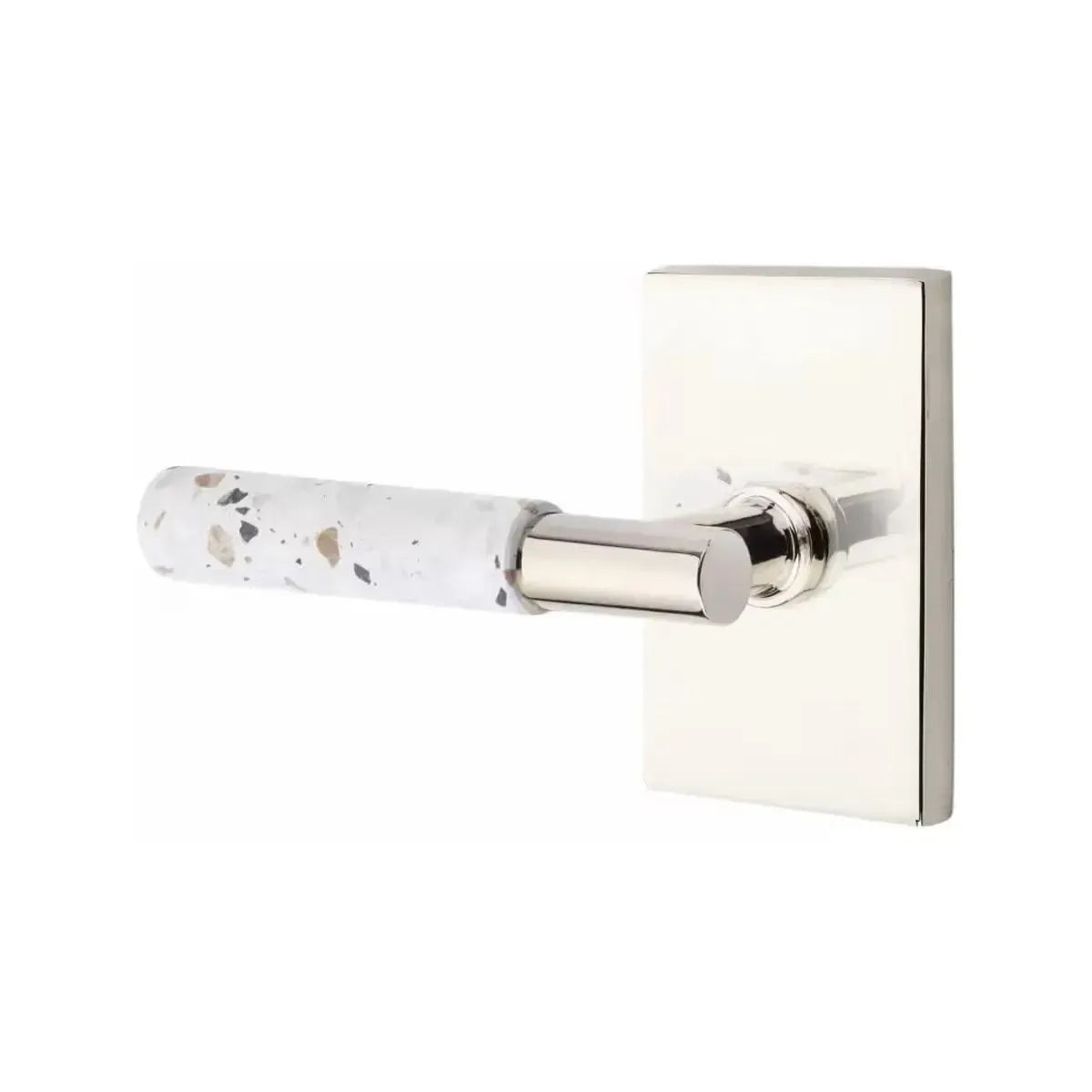 Rectangular Rosset Emtek Select T-Bar Terrazzo Lever with Modern Rectangular Rosette