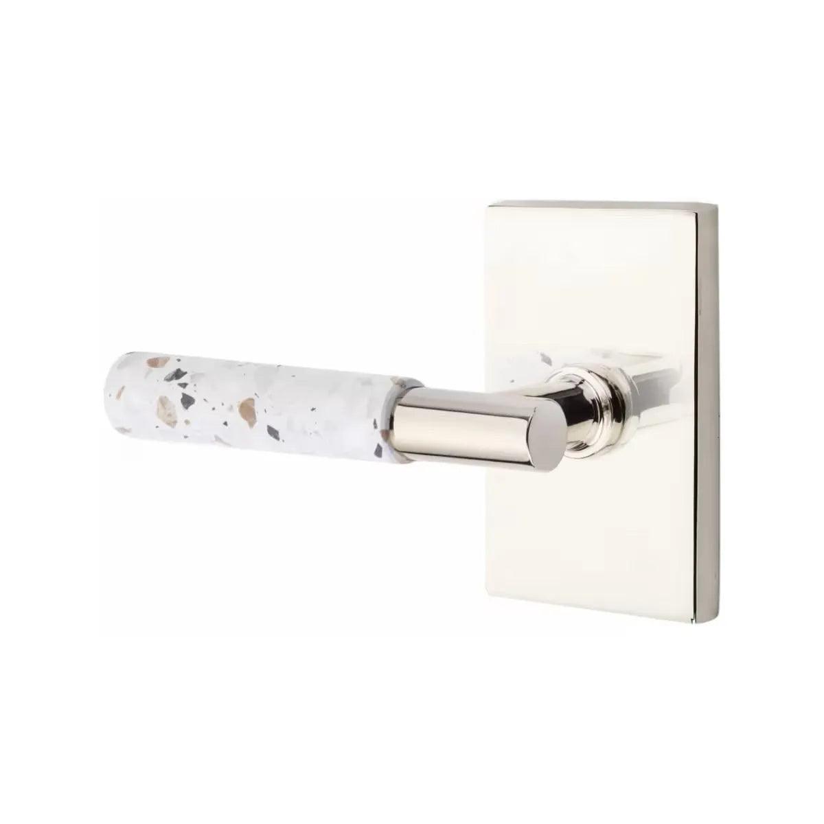 Emtek Select T-Bar Terrazzo Lever with Modern Rectangular Rosette Polished Nickel