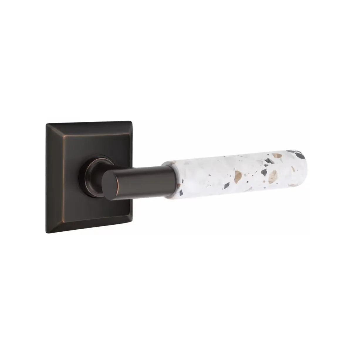 Emtek Select T-Bar Terrazzo Lever with Quincy Rosette Oil Rubbed Bronze