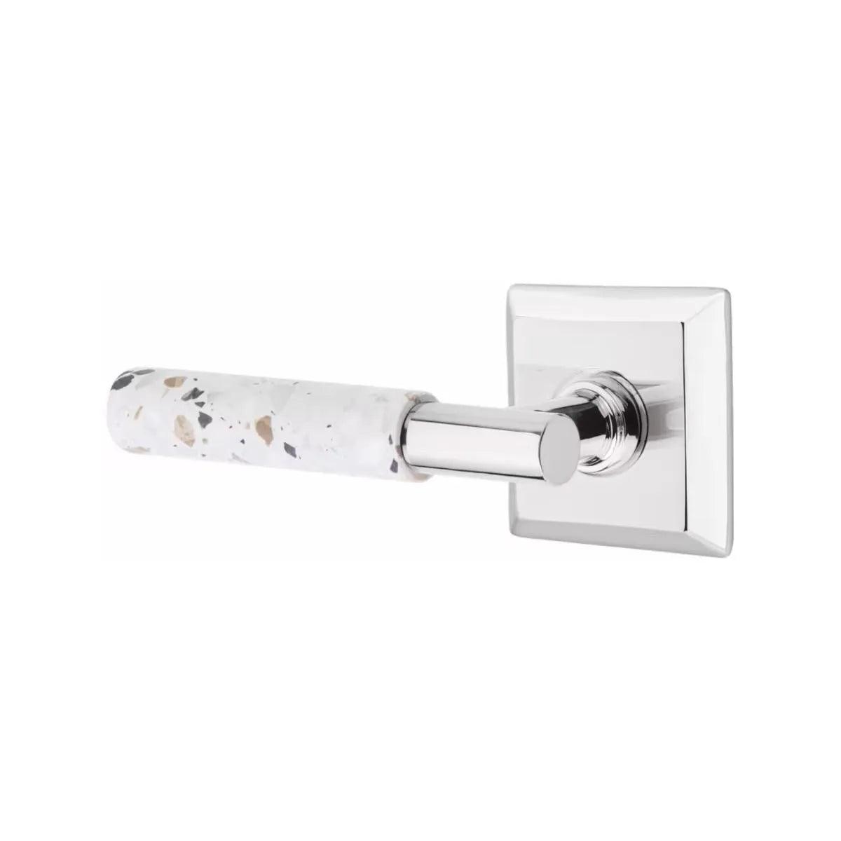 Emtek Select T-Bar Terrazzo Lever with Quincy Rosette Polished Chrome