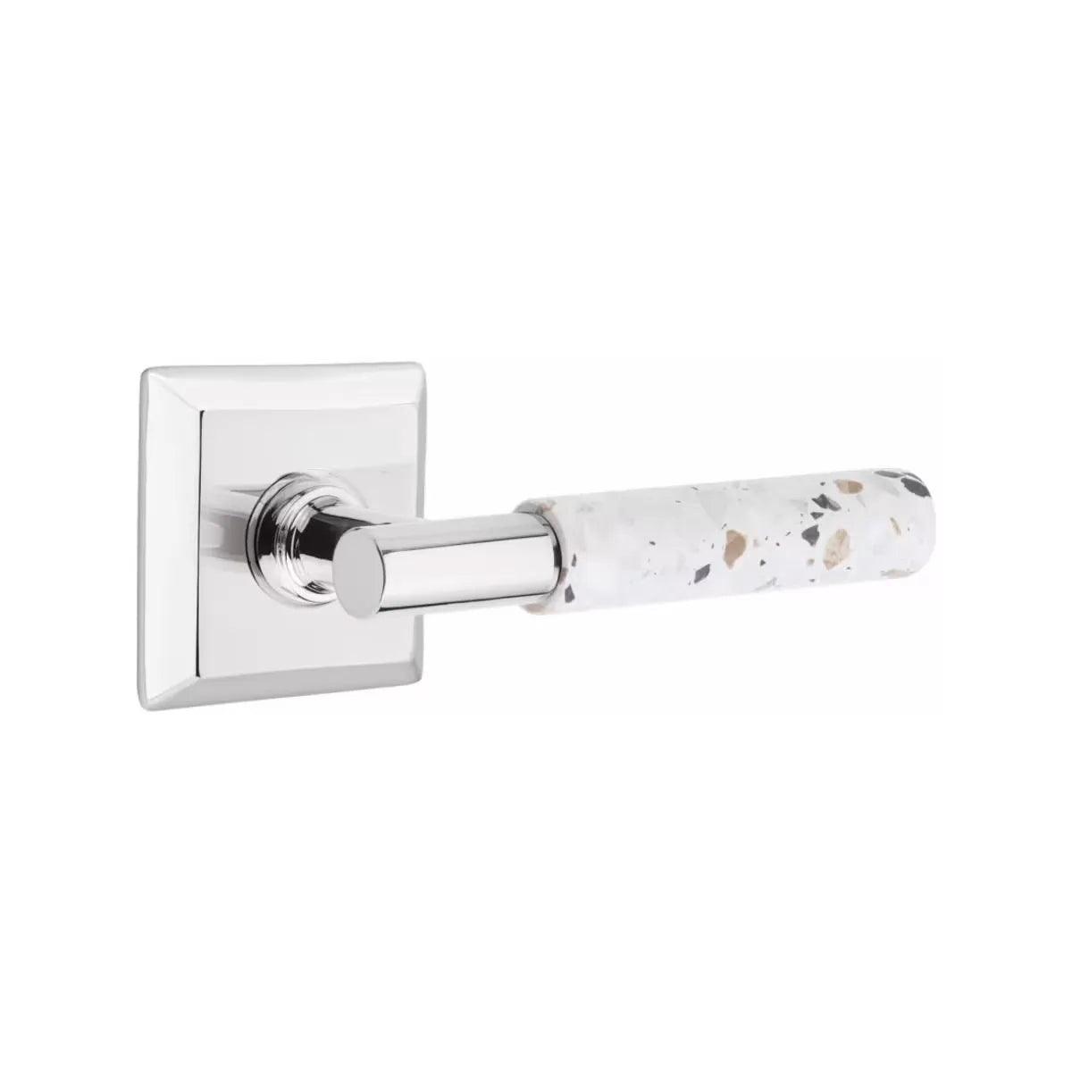 Emtek Select T-Bar Terrazzo Lever with Quincy Rosette Polished Chrome
