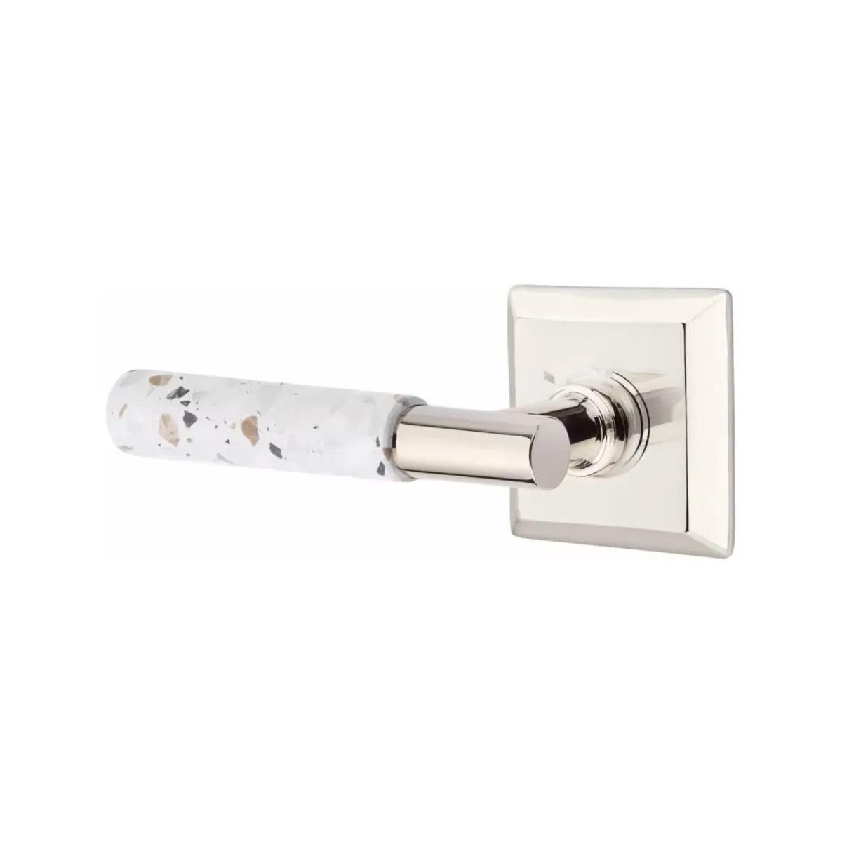 Emtek Select T-Bar Terrazzo Lever with Quincy Rosette Polished Nickel