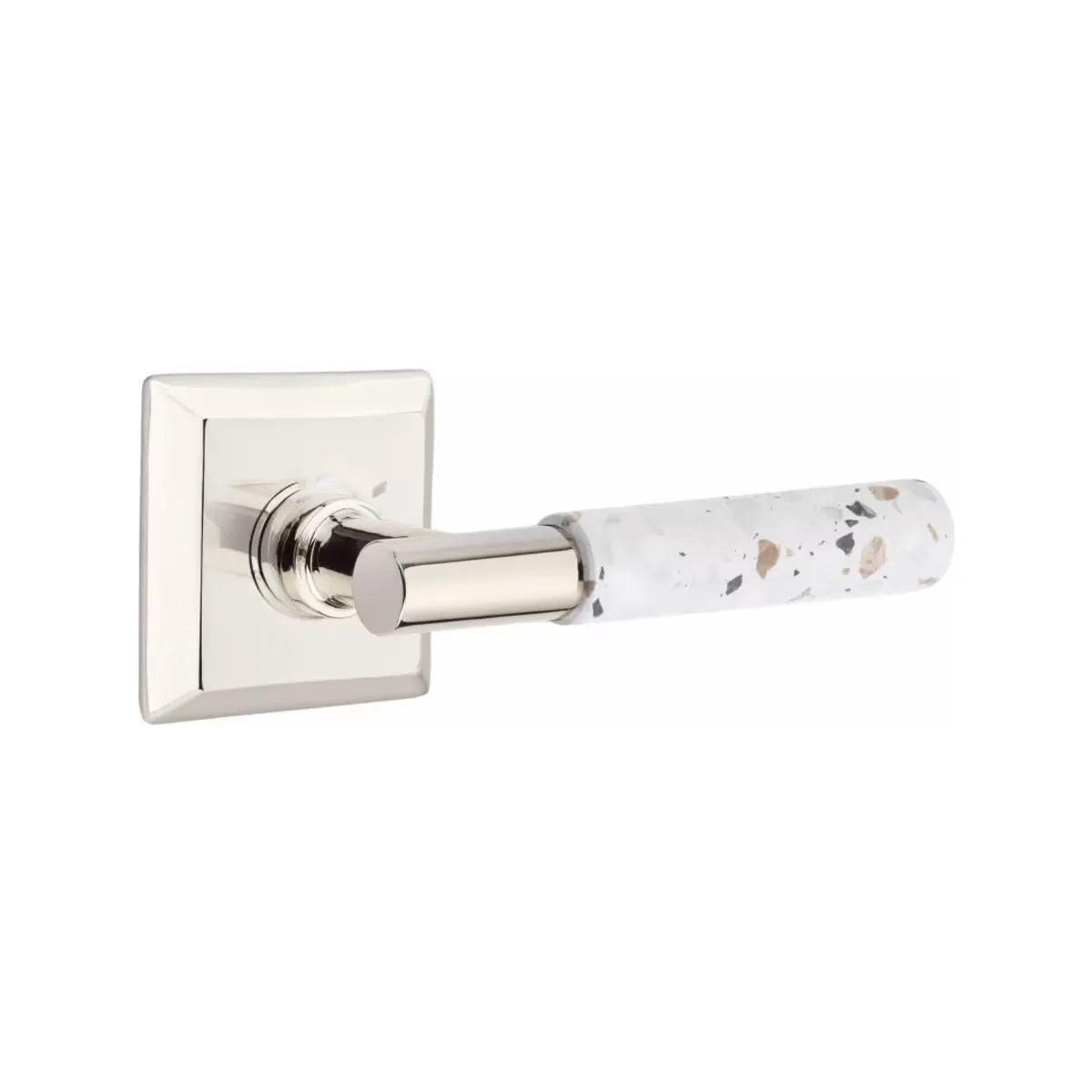 Emtek Select T-Bar Terrazzo Lever with Quincy Rosette Polished Nickel