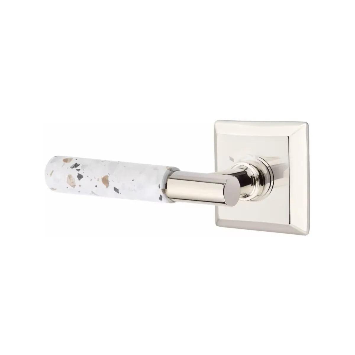 Emtek Select T-Bar Terrazzo Lever with Quincy Rosette Polished Nickel