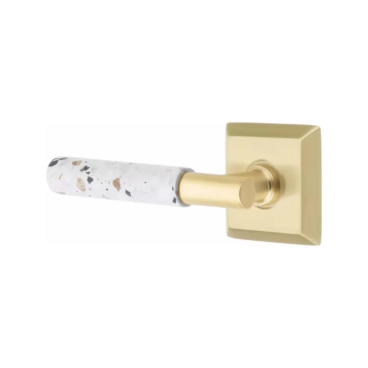 Emtek Select T-Bar Terrazzo Lever with Quincy Rosette Satin Brass