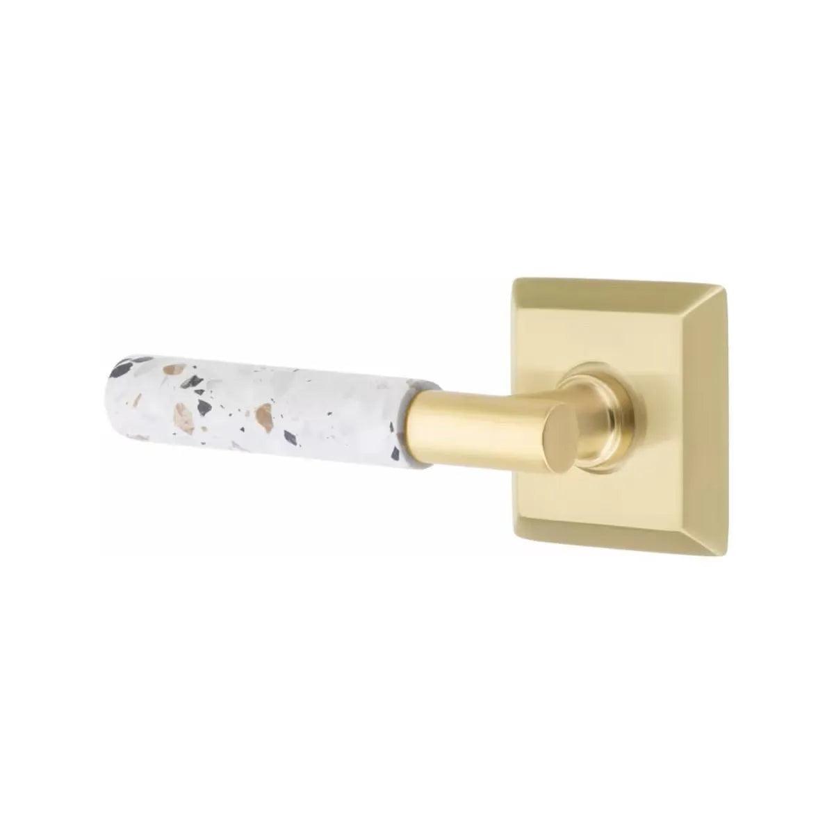 Emtek Select T-Bar Terrazzo Lever with Quincy Rosette Satin Brass