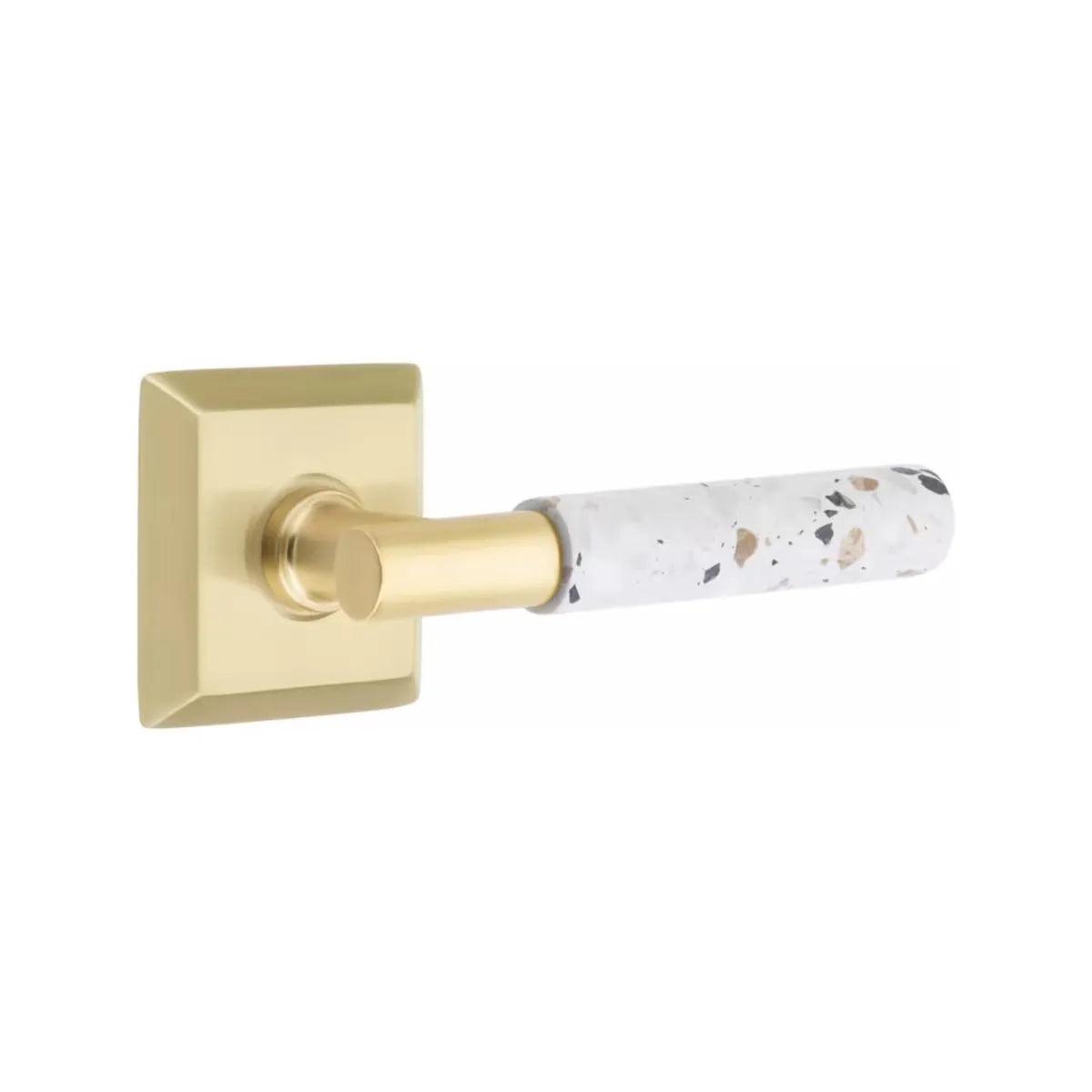 Emtek Select T-Bar Terrazzo Lever with Quincy Rosette Satin Brass