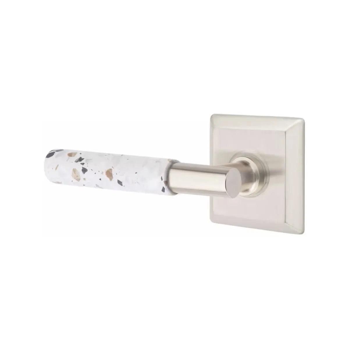 Emtek Select T-Bar Terrazzo Lever with Quincy Rosette Satin Nickel